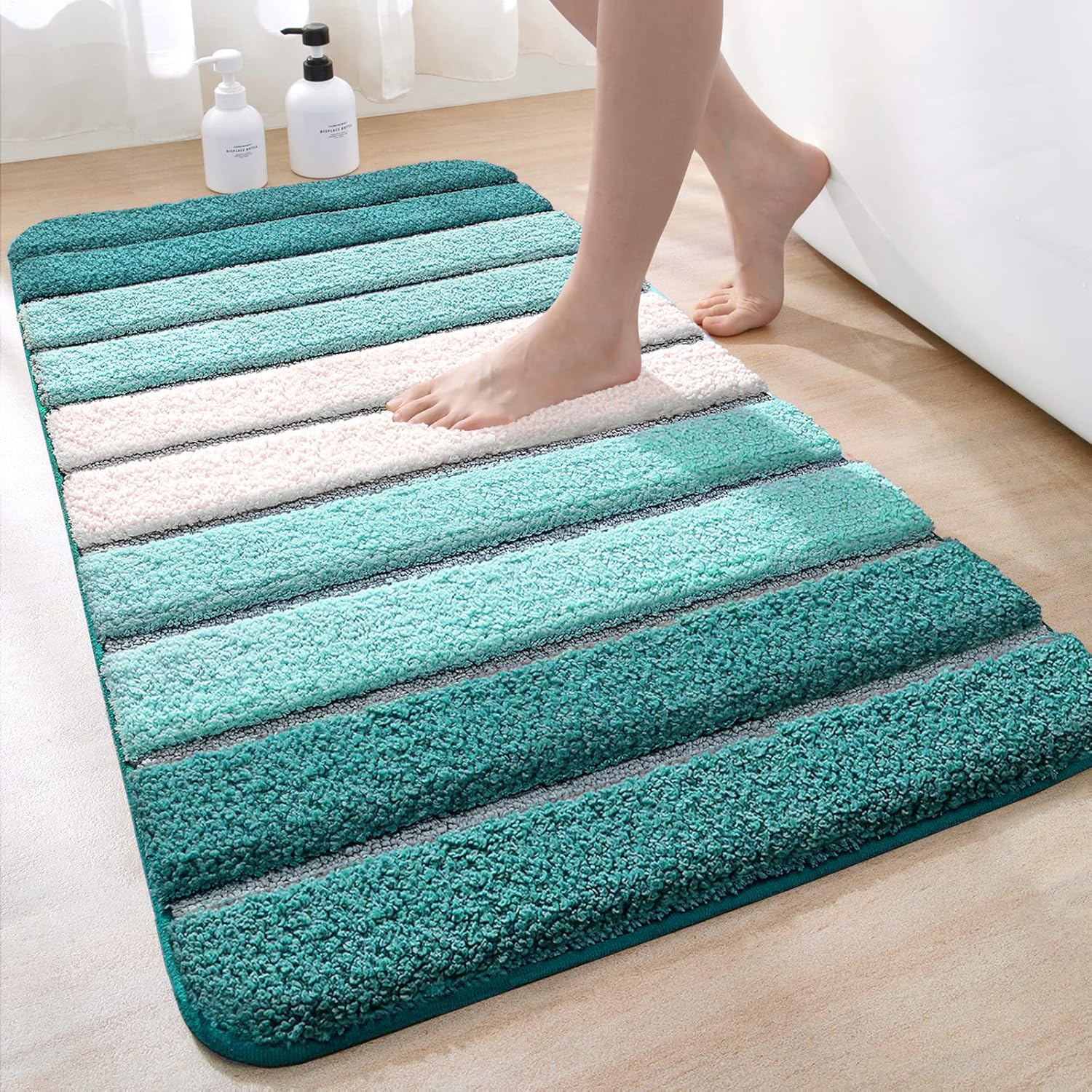 DEXI Bath Mat 60 x 110 cm, Extra Soft Absorbent Microfiber, Non-Slip Washable Ru...