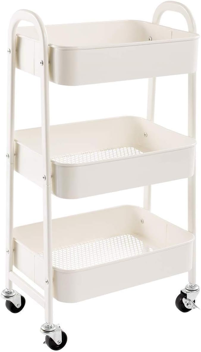 DOEWORKS Storage Trolley Cart 3-Tier Metal Trolley on wheels, Kitchen Trolley on...