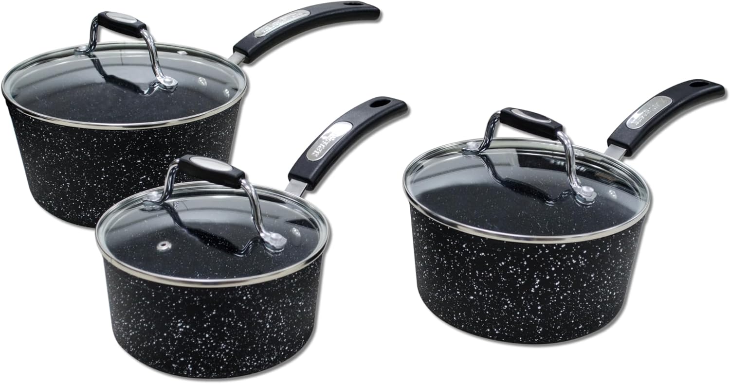 Scoville NEVERSTICK 3pcs Saucepan Set with Lids, Non Stick Saucepan Set, 16/18/2...