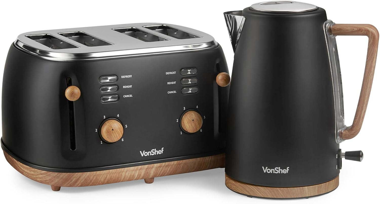 VonShef Kettle and Toaster Set, Premium Nordic Design Kettle, Efficient Rapid Bo...