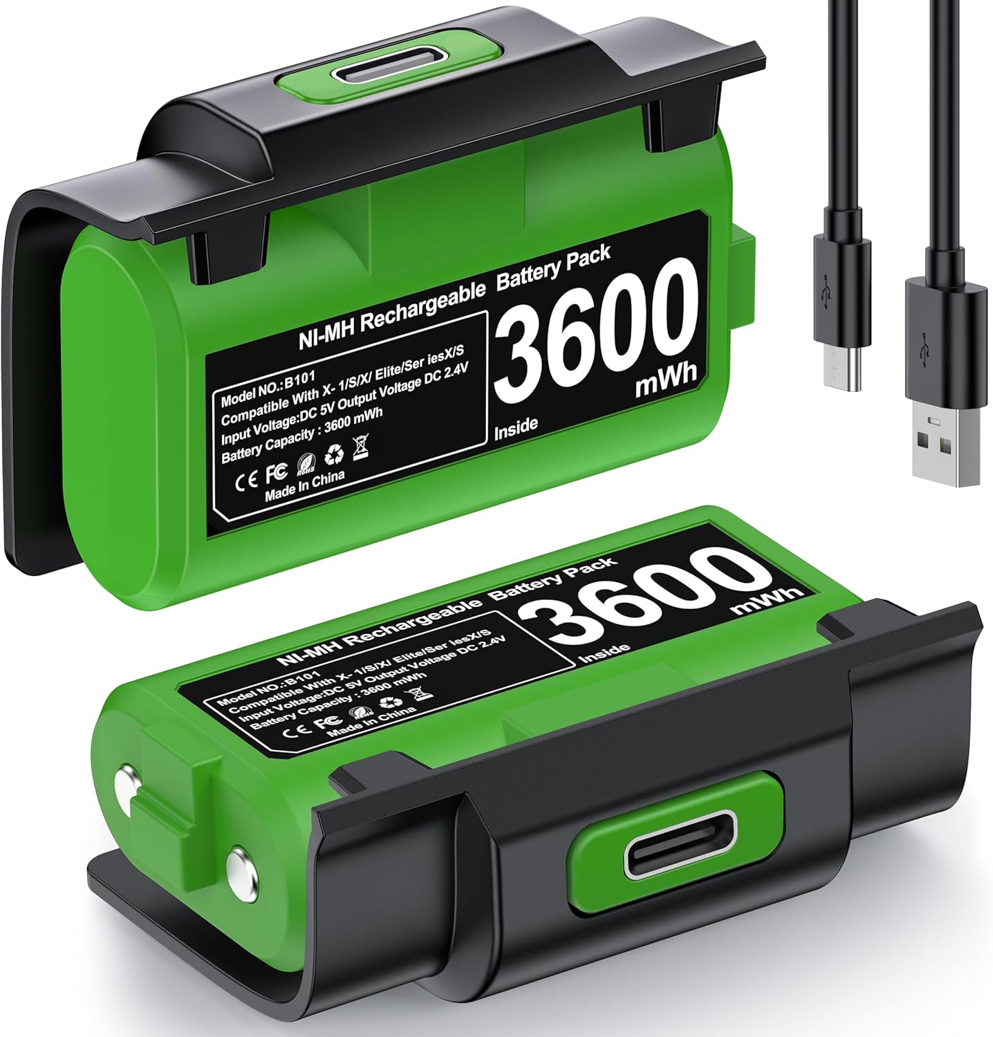 HELLCOOL Play and Charge Kit 2×3600mWh Rechargeable Battery Pack for Xbox Contro...