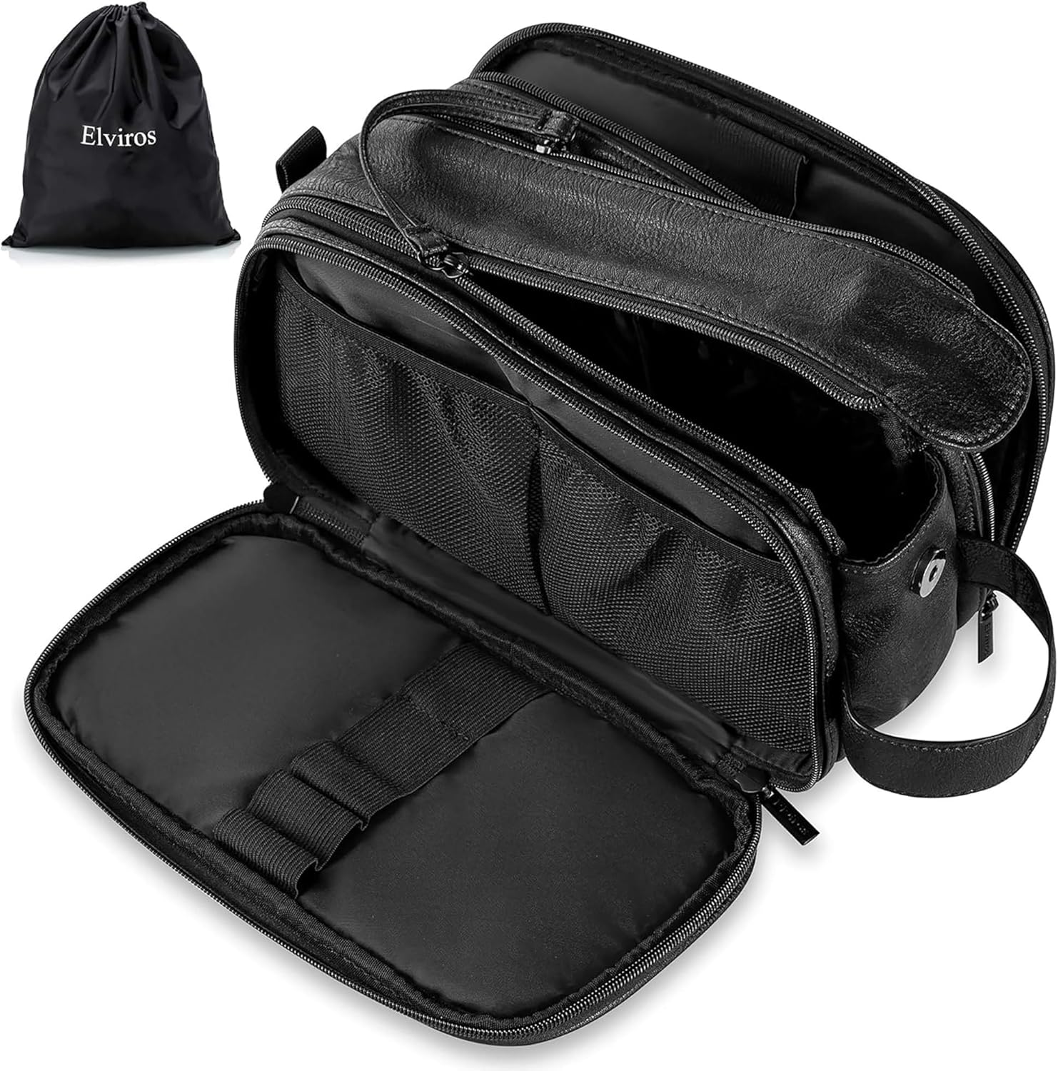 Water-Resistant Leather Toiletry Bag for Men Large Travel Wash Bag Shaving Dopp...