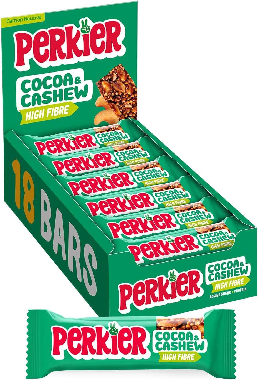 Perkier Cacao & Cashew Snack Bars - Healthy - Vegan - Gluten Free - Pack of 18