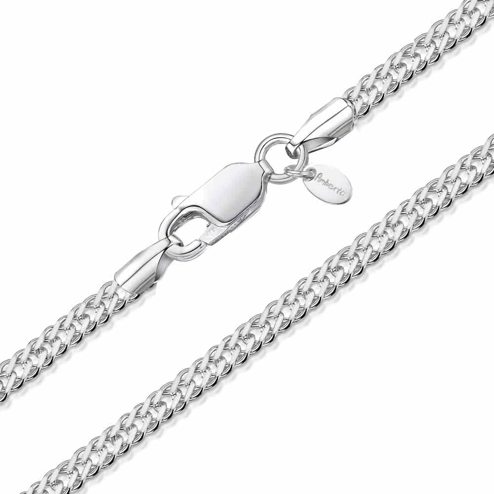 Amberta Women 925 Sterling Silver 2.3 mm Rhombus Curb Chain Necklace