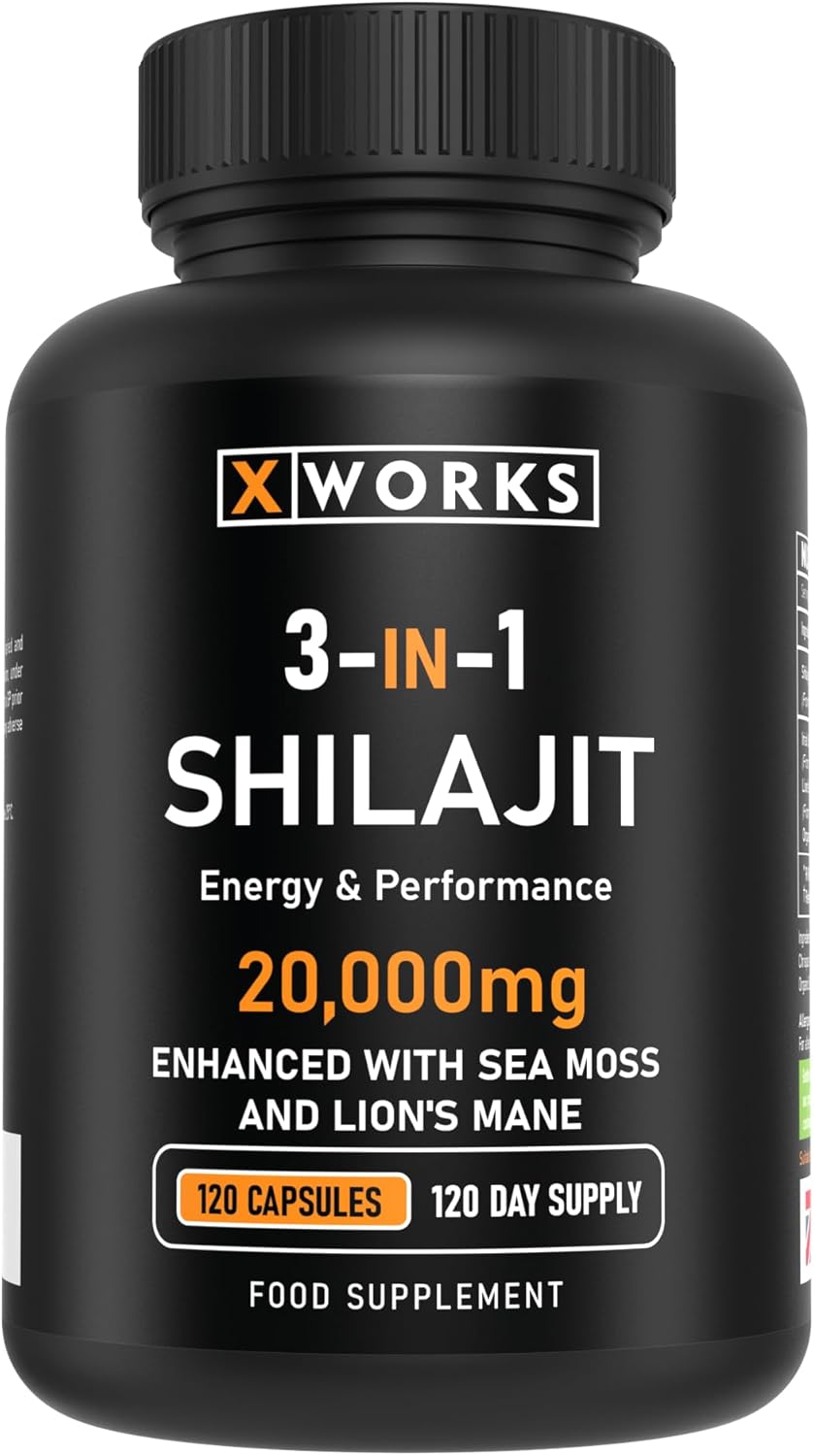 Shilajit Seamoss and Lions Mane Capsules - 20,000mg - 3 in 1 Capsules - High Str...