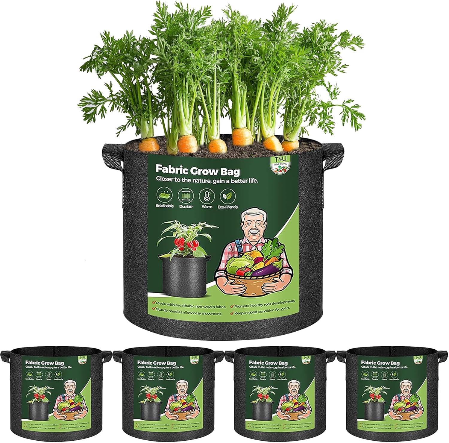 T4U Plant Grow Bags, Special 5 Gallon Fabric Pots, Innovative Heavy Duty Grow Ba...