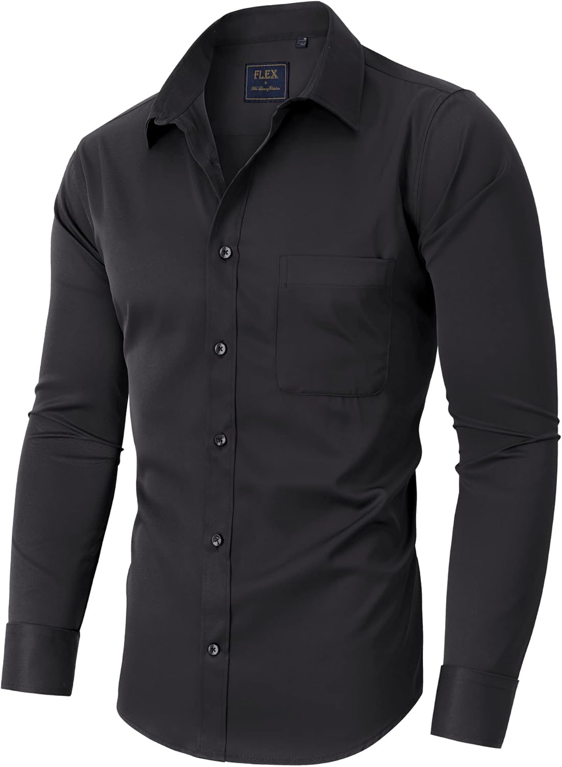 siliteelon Mens Shirts Non Iron Plain Men's Long Sleeve Regular Fit Stretch Dres...