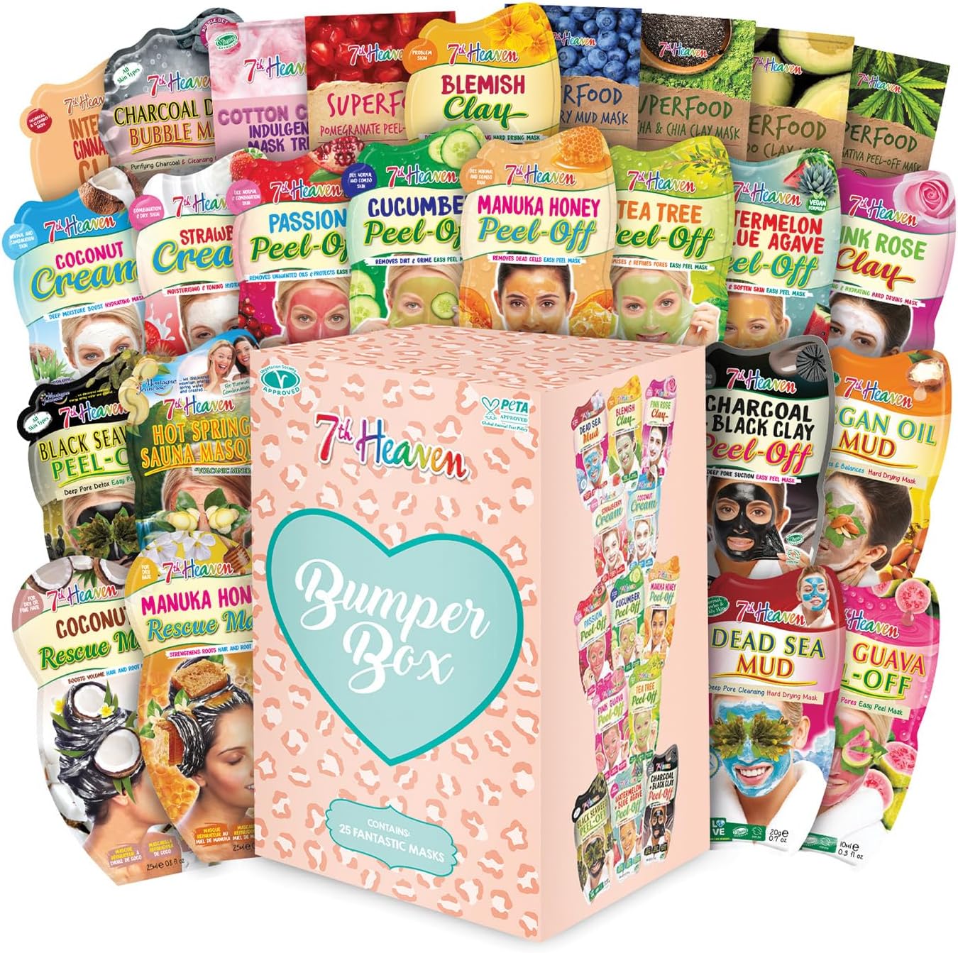 7th Heaven Bumper Box Pamper Gift Set (25 Masks). Clay, Mud & Peel Off Face Mask...