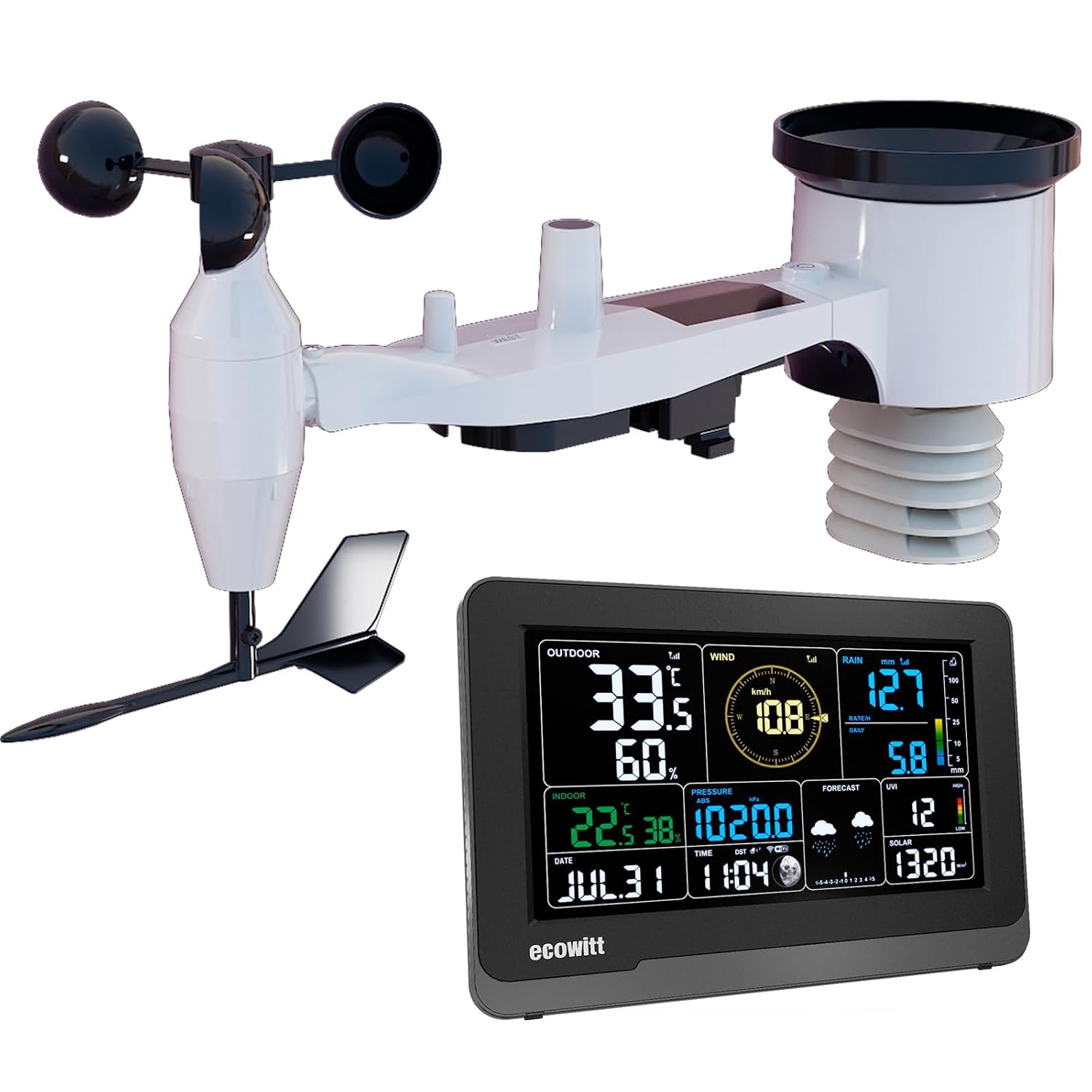 Ecowitt Wi-Fi Weather Station Array WS3900, 7 in 1 Garden Wireless Solar Weather...