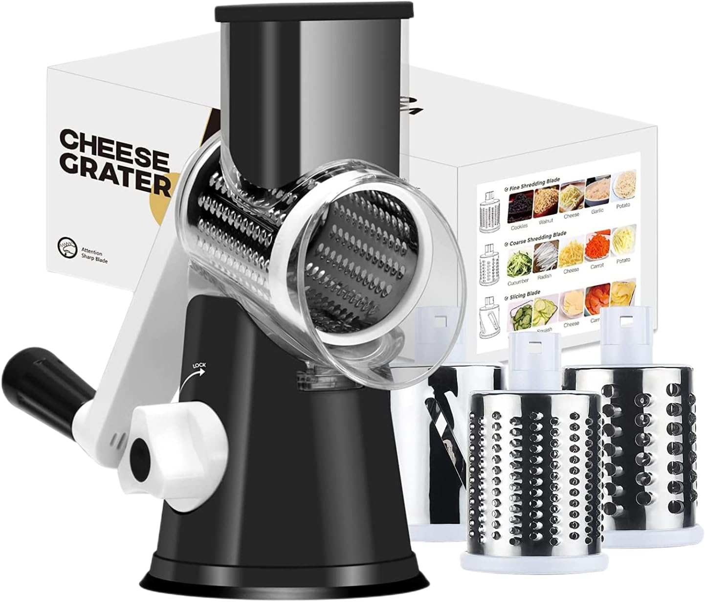 Ourokhome Rotary Cheese Grater Vegetable Slicer - Rotary Round Drum Grater Chopp...