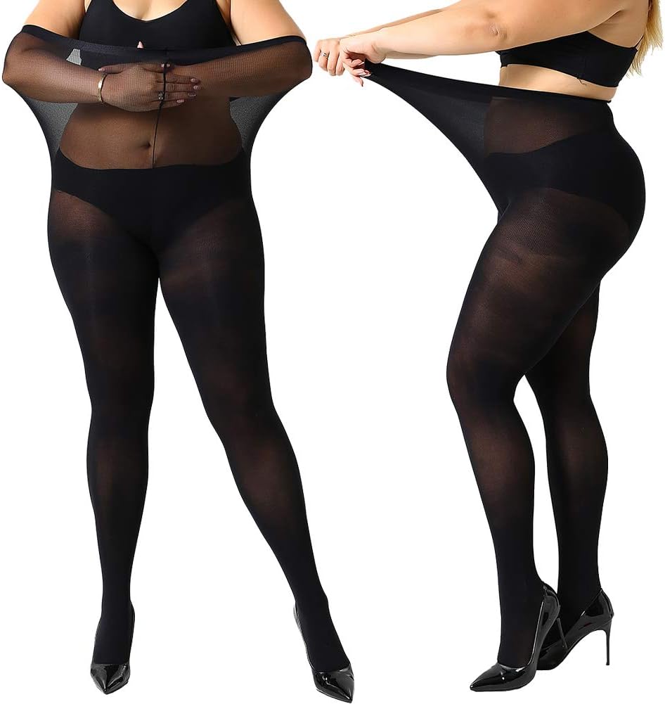 MANZI Women's 2 Pairs Plus Size Control Top Ultra-Soft Tights