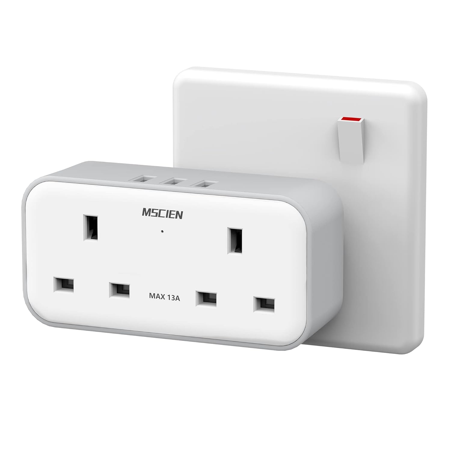 Plug Adapter with 3 USB, Mscien Double Plug Adaptor, Multi Plug Extension, Dual...