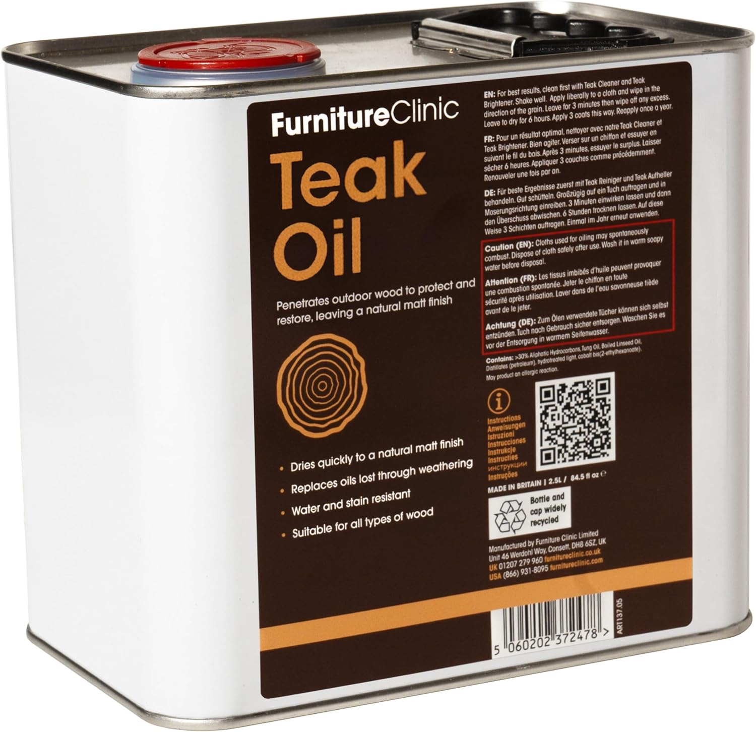 Furniture Clinic Teak Oil For Wood - 2.5L - Restore & Prevent Drying of Indoor &...
