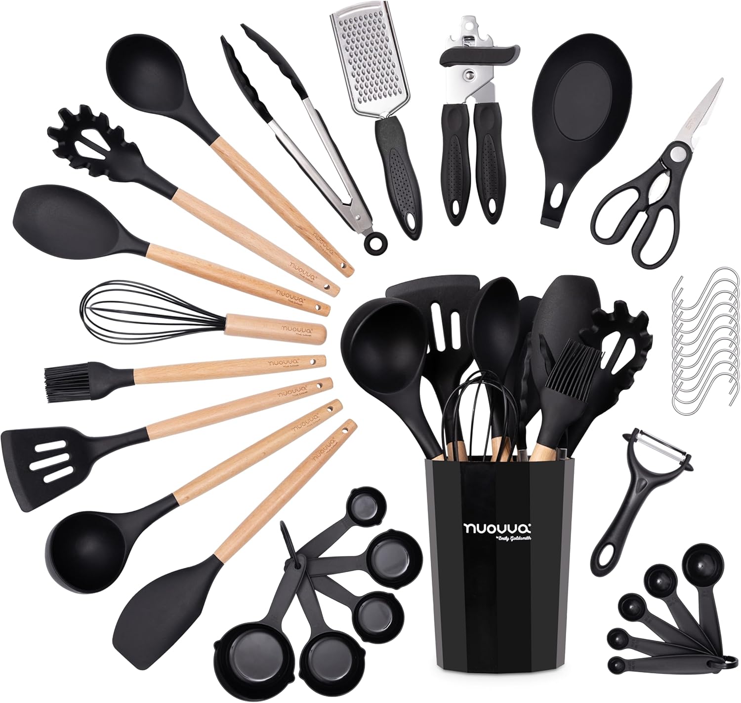 Kitchen Non Stick Cooking Utensils Set – Heat Resistant Silicone Utensils with W...