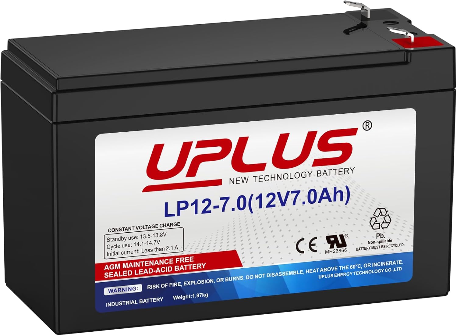 UPLUS 12V 7Ah Battery LP12-7.0, with T1(F1) Terminal, SLA Rechargeable Battery f...