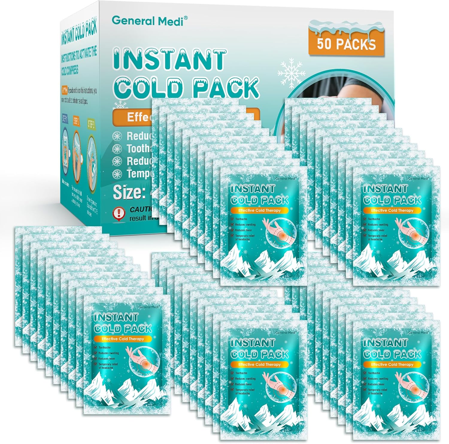 General Medi Instant Ice Cold Pack(10x14cm) – Set of 50 Disposable Cold Therapy...