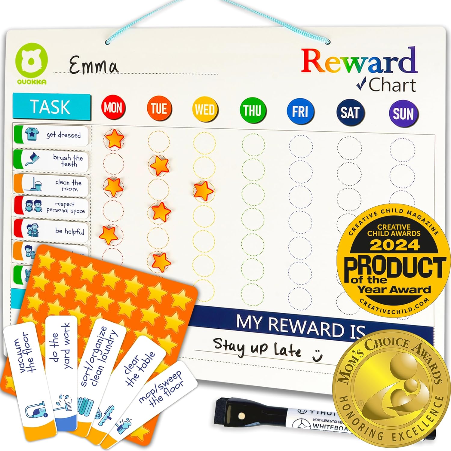 QUOKKA Reward Chart For Children Behaviour - 30.5 x 40.6 cm Magnetic Chores Char...