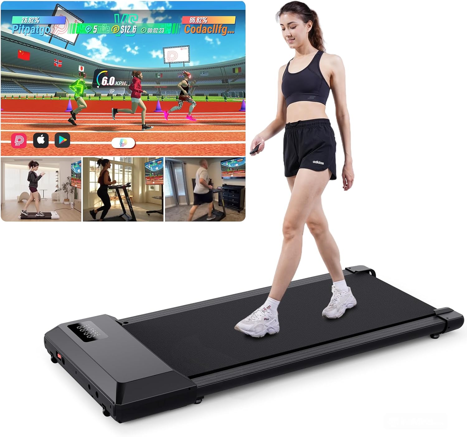 DeerRun Under Desk Treadmill Walking Pad for Home, 1864W Walking Machine with AP...
