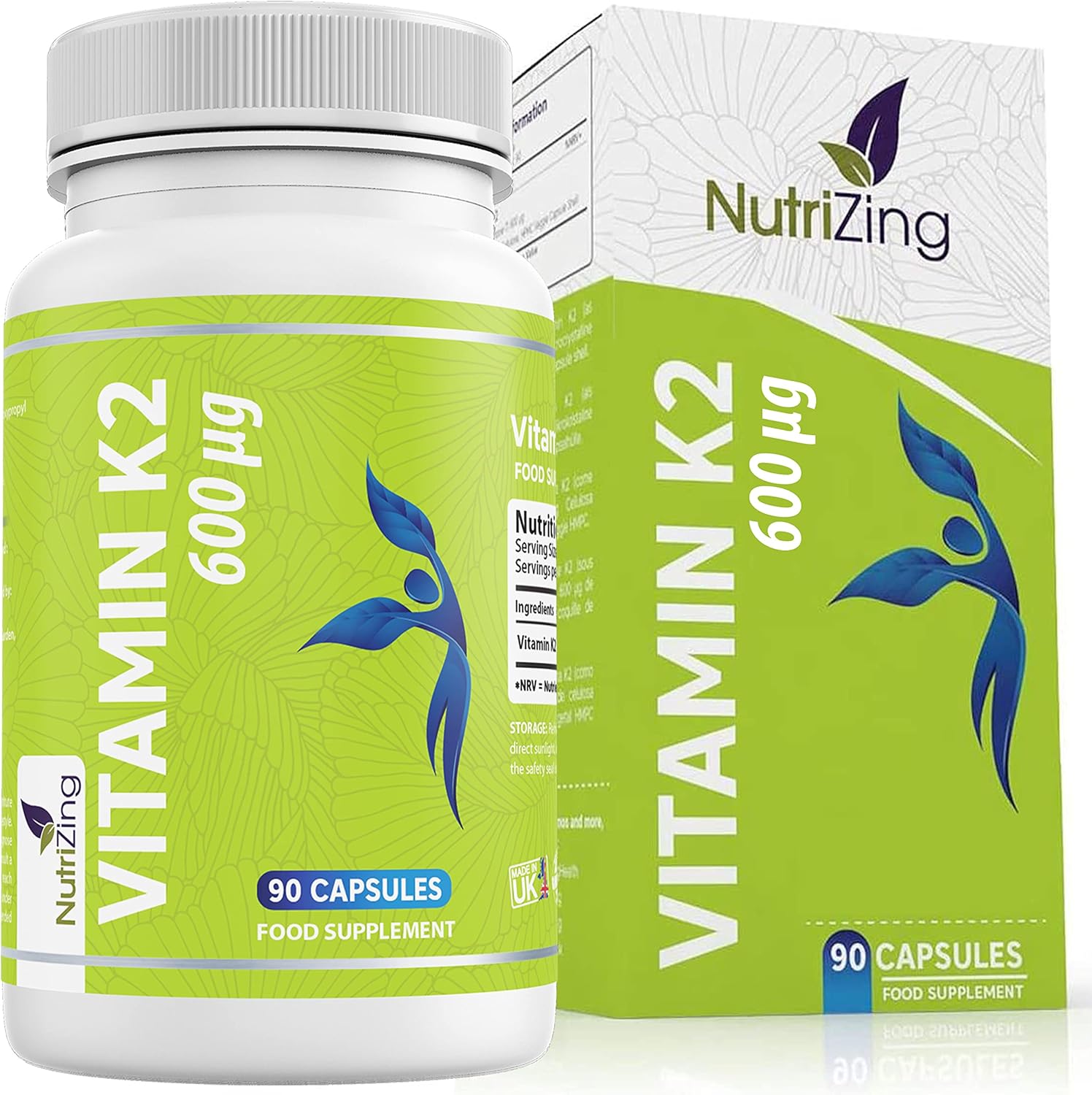 Vitamin K2 MK-7 600mcg by NutriZing - Fermented Natto Based Vegan Vitamin K - 90...