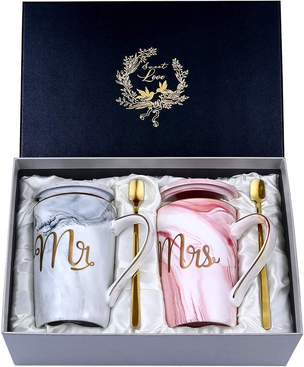 Anniversary Couple Gifts, Mr and Mrs Coffee Cups Set, Wedding Gifts Valentines f...