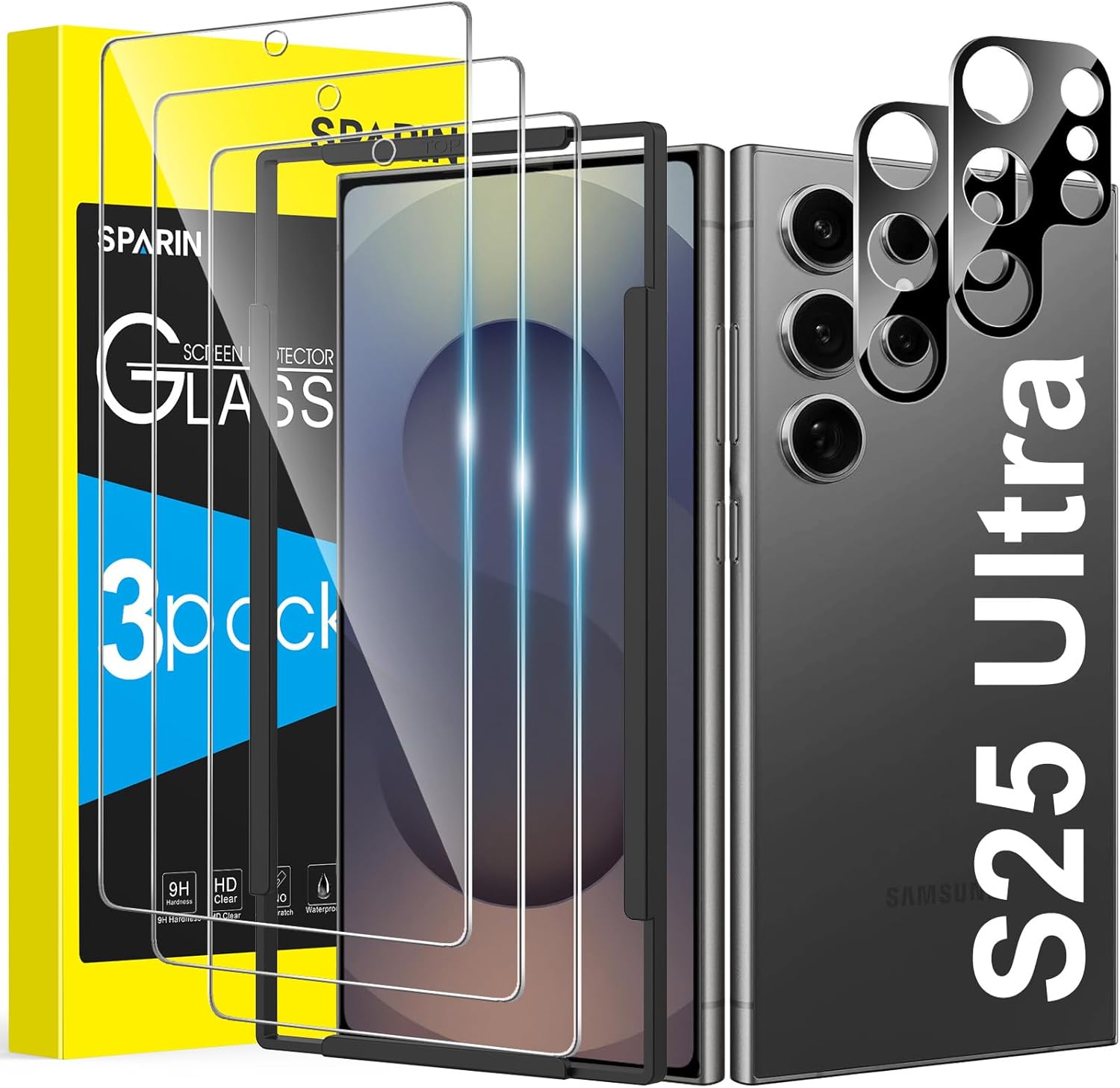 SPARIN 3+2 Pack for Samsung Galaxy S25 Ultra Screen Protector, 3 Tempered Glass...