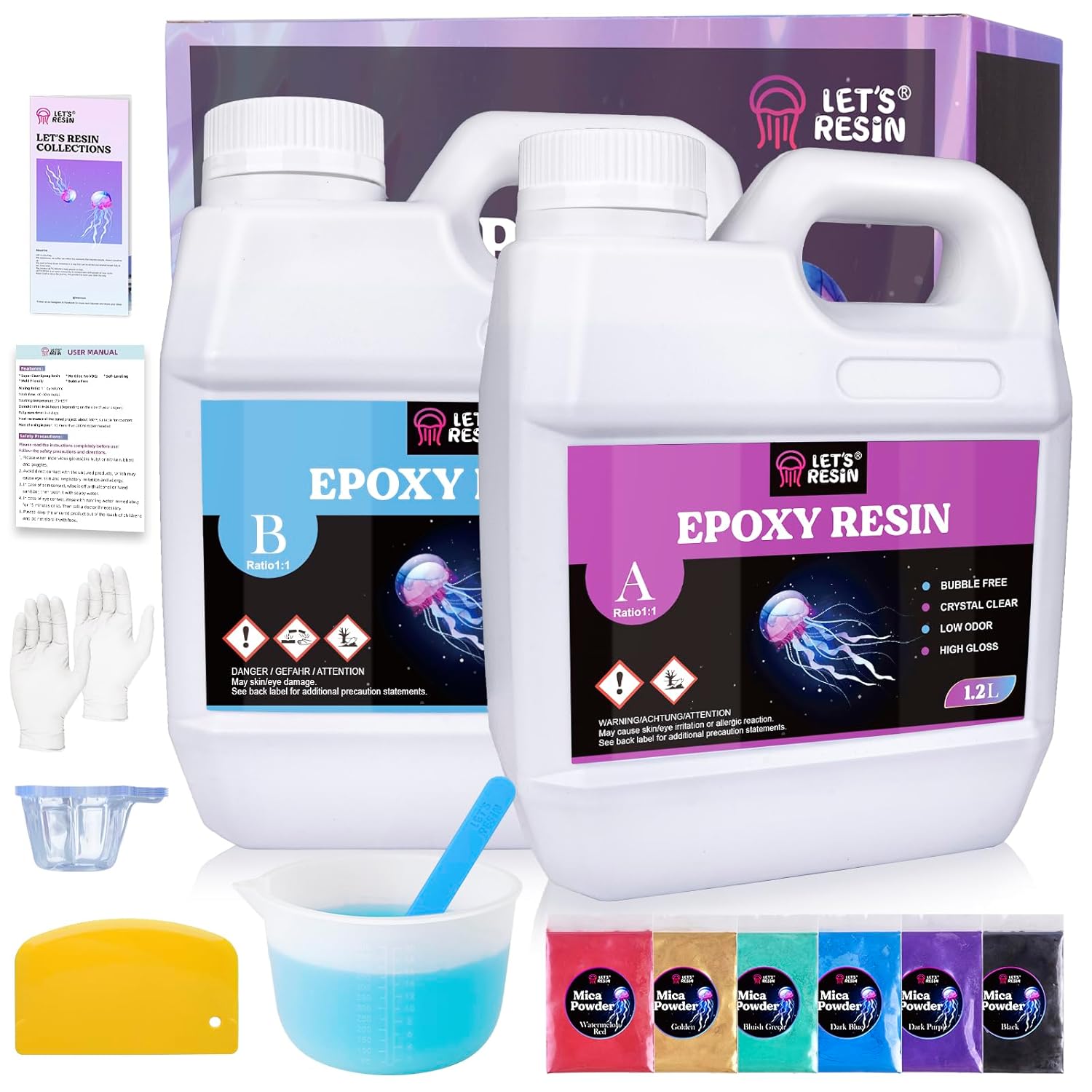 LET'S RESIN 2.4L Crystal Clear Casting Resin Kit, Bubbles Free Epoxy Resin Kit,...