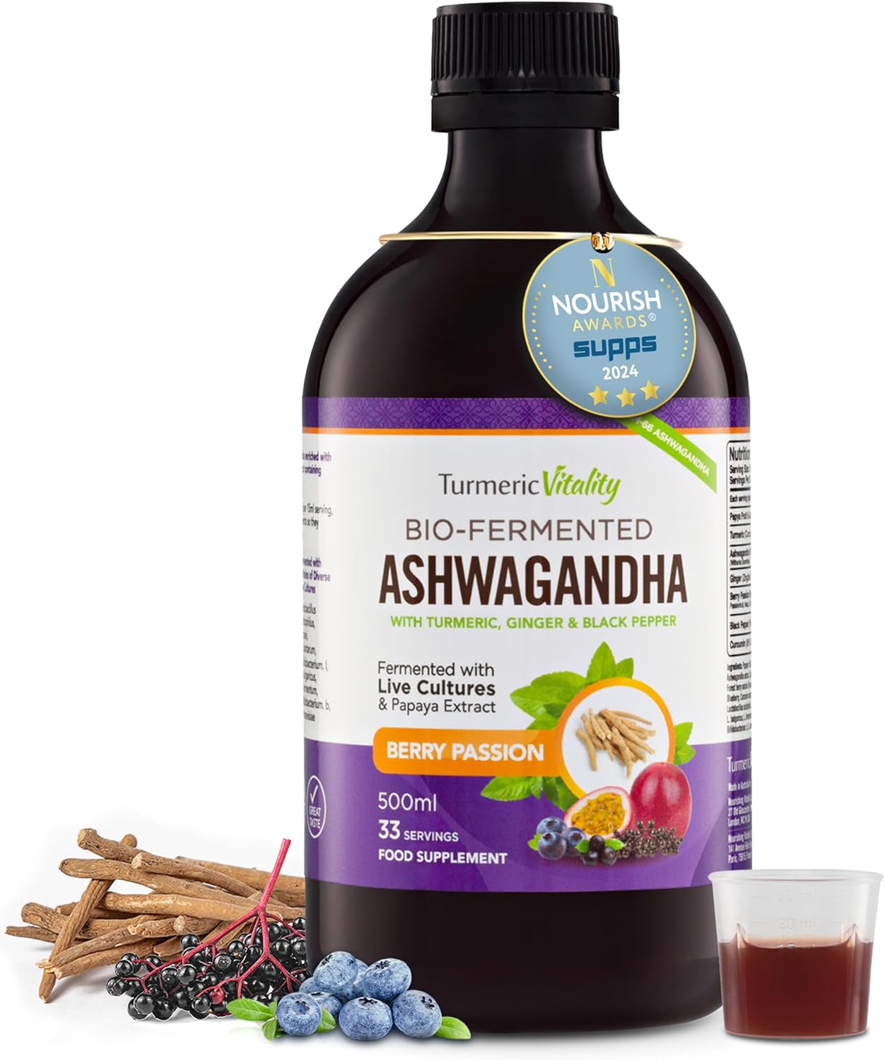 Ashwagandha KSM-66 Supplement, Innovative Liquid Bio-Fermented Product with Turm...