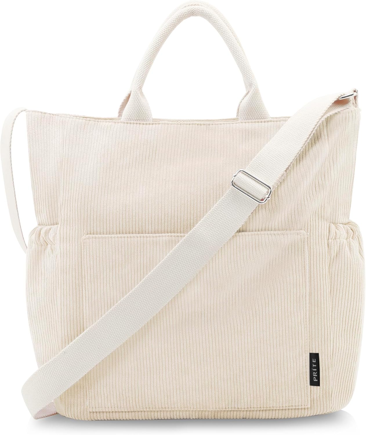 Prite Corduroy Tote Bag for Women with Zipper, Large Capacity Shoulder Bags with...