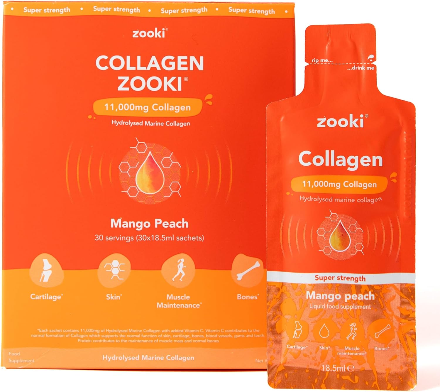 Zooki 11,000mg Super Strength Marine Collagen Liquid Sachets | Hydrolysed Peptid...