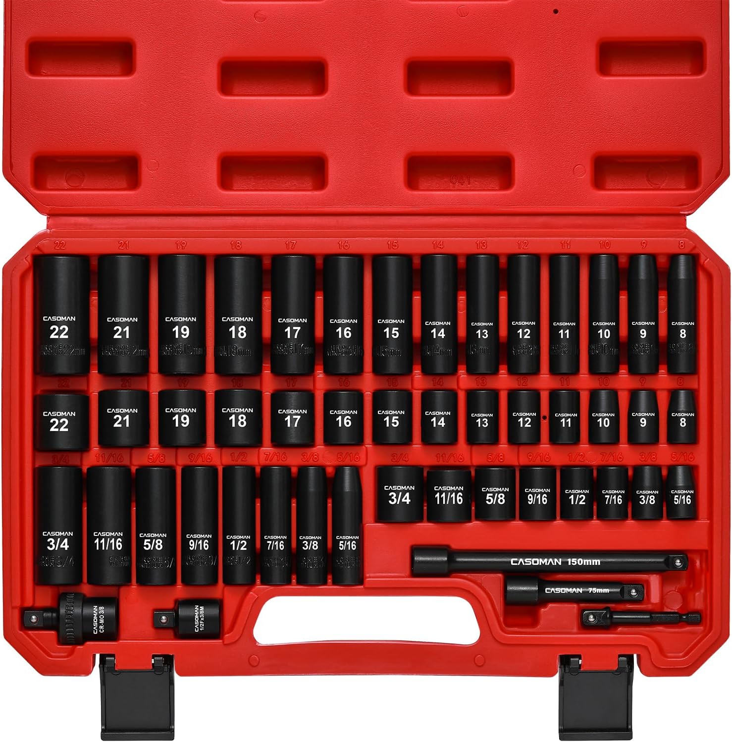 CASOMAN 3/8" Drive Impact Socket Set, 49 Piece Standard SAE and Metric Sizes (5/...