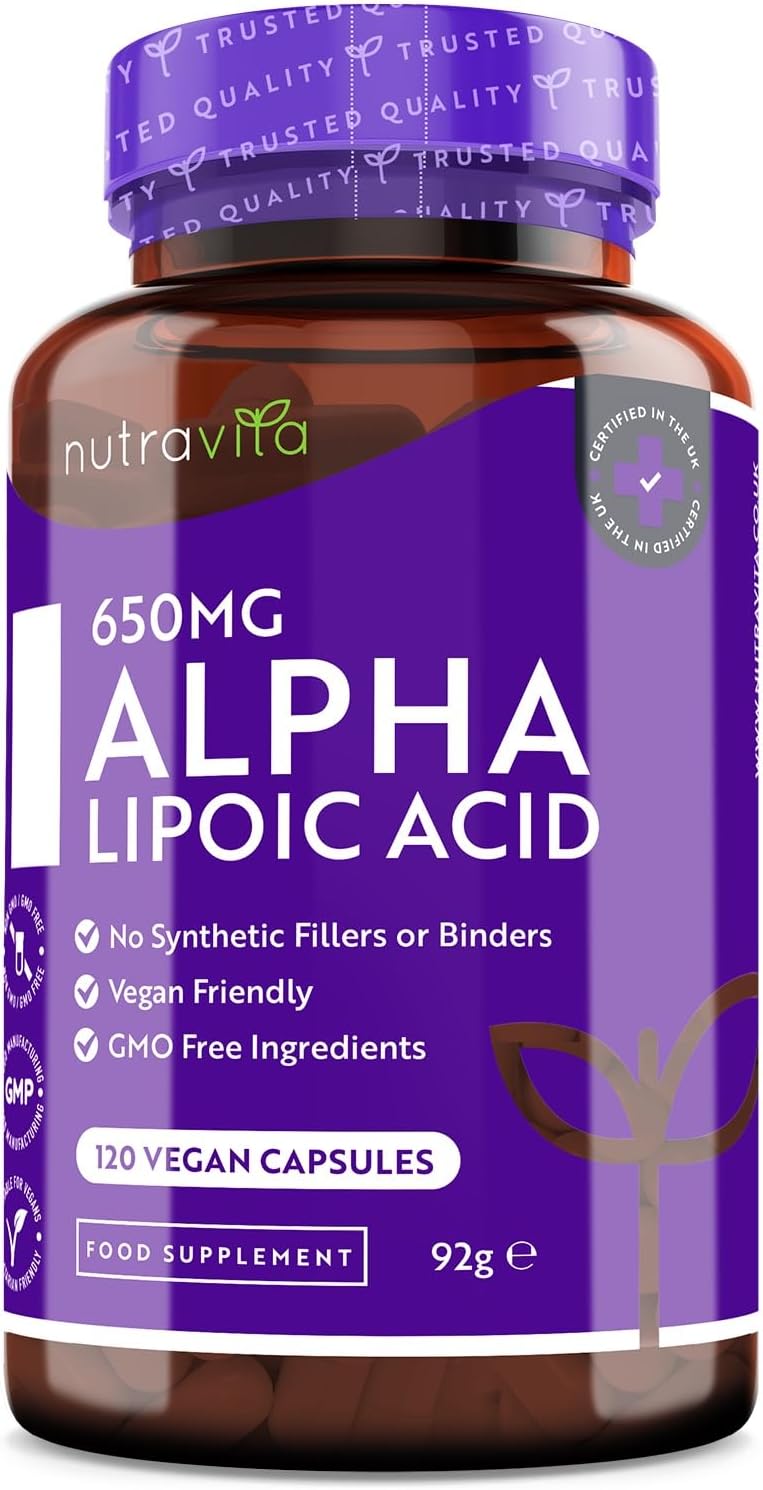 Alpha Lipoic Acid 650mg – 120 High Strength ALA Vegan Friendly Capsules – 4 Mont...