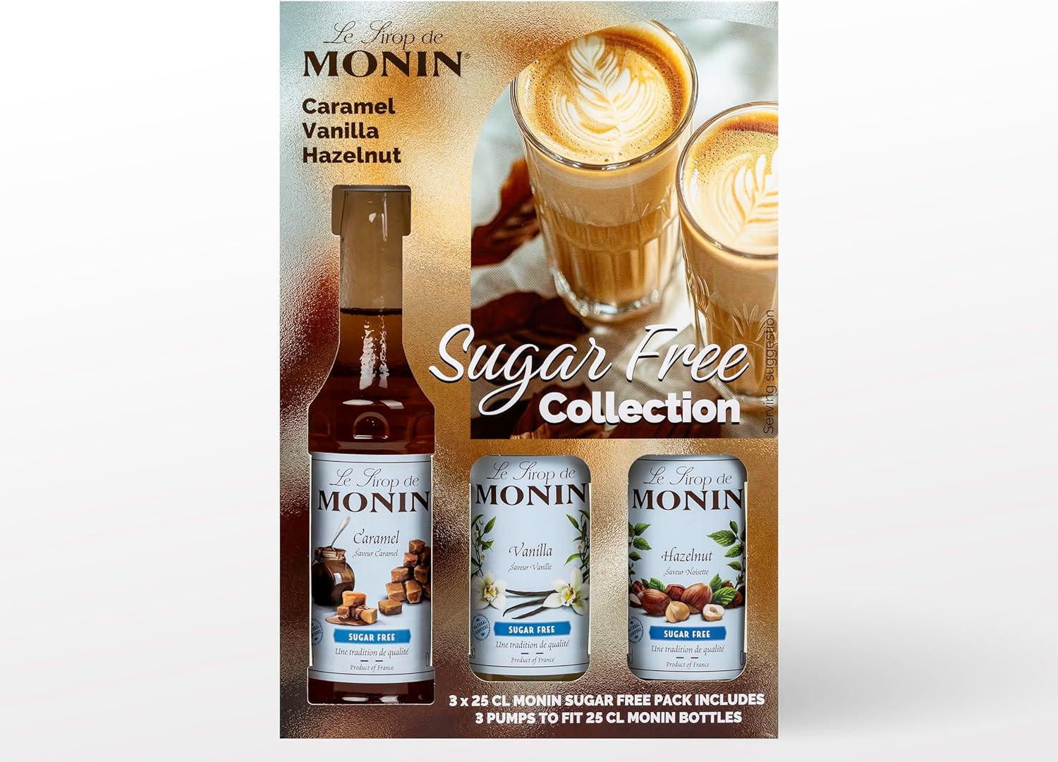 Premium MONIN Sugar Free Gift Set, Special Coffee Syrups with 3 Pumps, Unique Fl...
