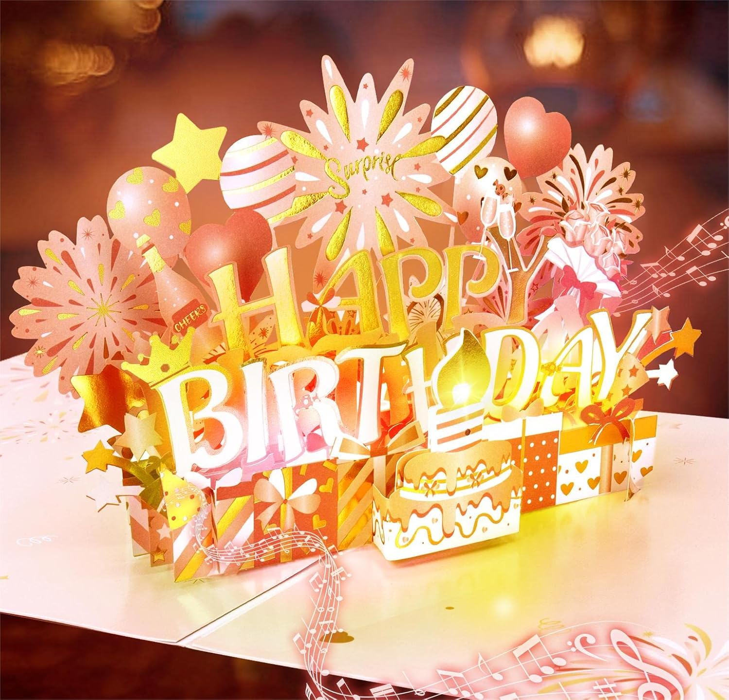 Birthday Card, Musical Happy Birthday Cards with Blowable Candle and Light, Larg...