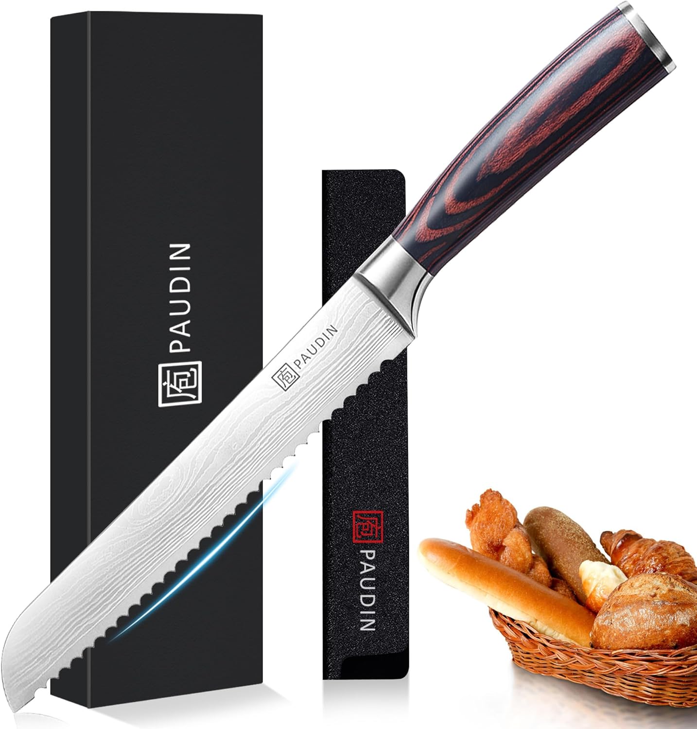 PAUDIN Bread Knife, Exceptional Bread Knives 8 Inch, High-Quality Carbon Stainle...