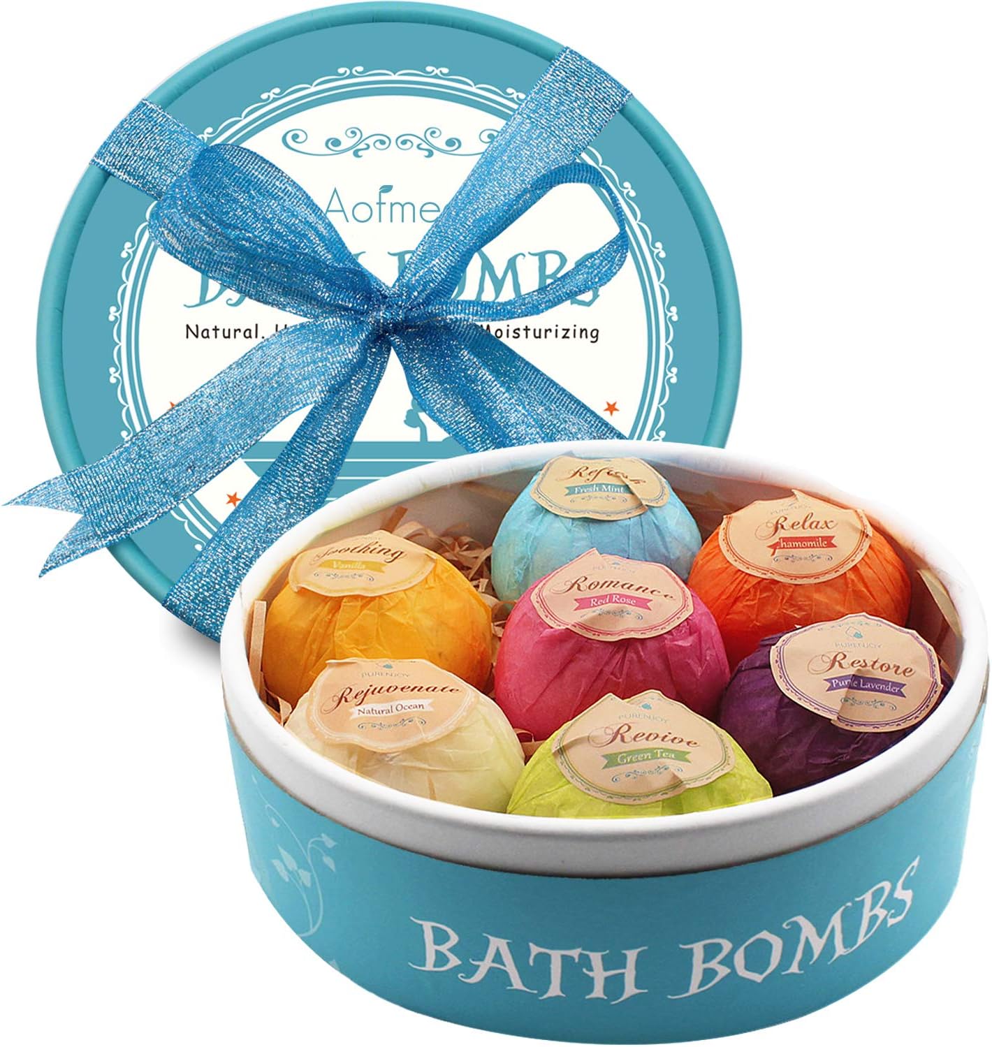Aofmee Bath Bombs Gift Set, 7pcs Fizzies Spa Kit Perfect for Moisturizing Skin,...