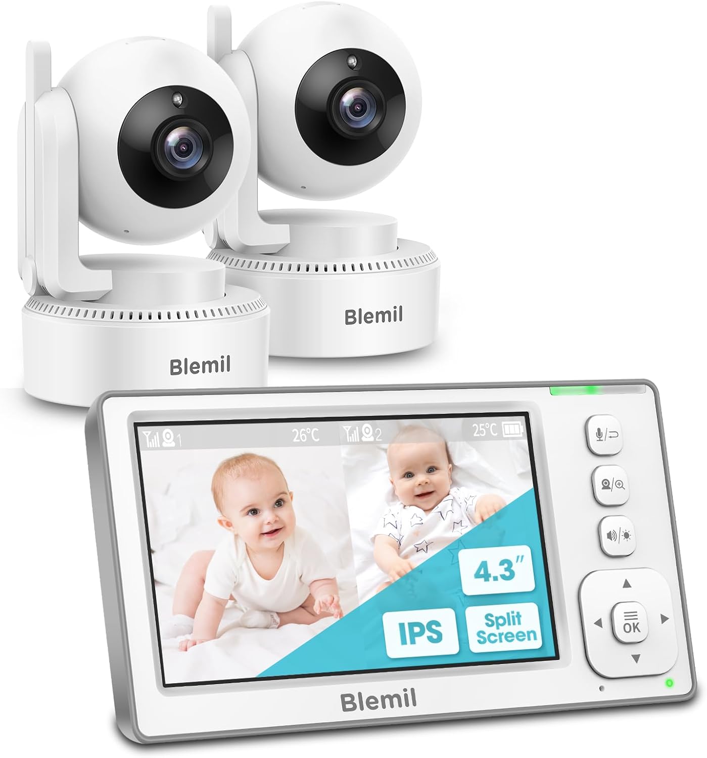 Blemil Upgrade Baby Monitor with 29-Hour Battery, 4.3'' IPS Split-screen Video B...