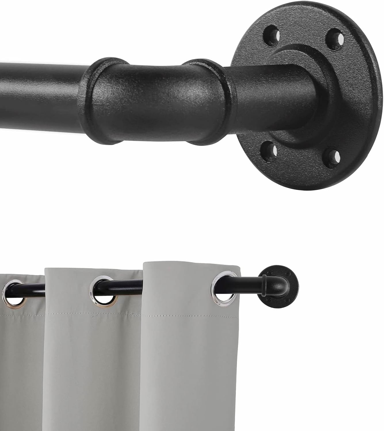 Black Curtain Poles for Eyelet Curtains, Industrial Curtain Rod Metal Extendable...