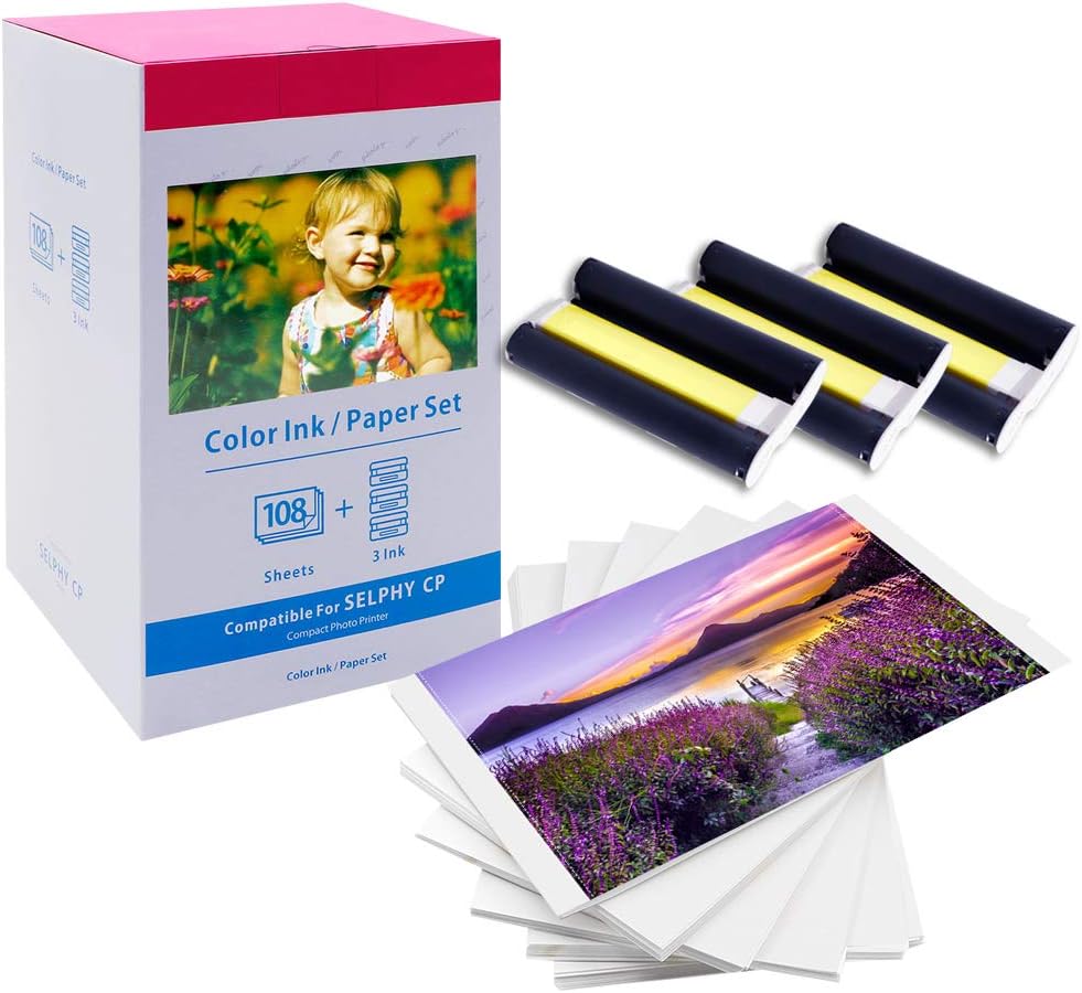 Replacement for Canon Selphy CP1300 KP-108IN Ink and Photo Paper Set for CP Prin...