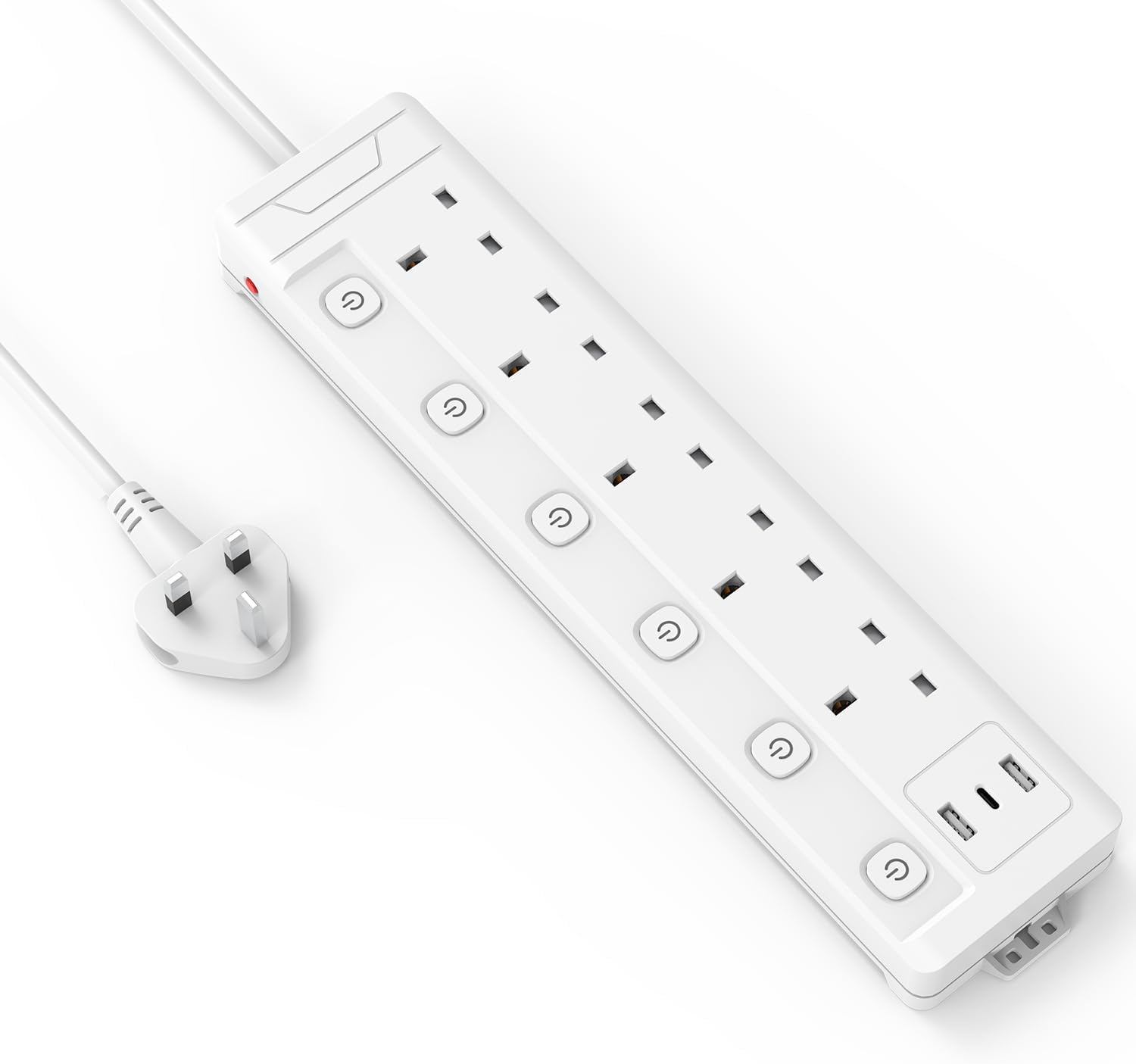 Extension Lead 1M 5 Way with 3 USB Slots (2 USB-A,1 USB-C), Individually Switche...