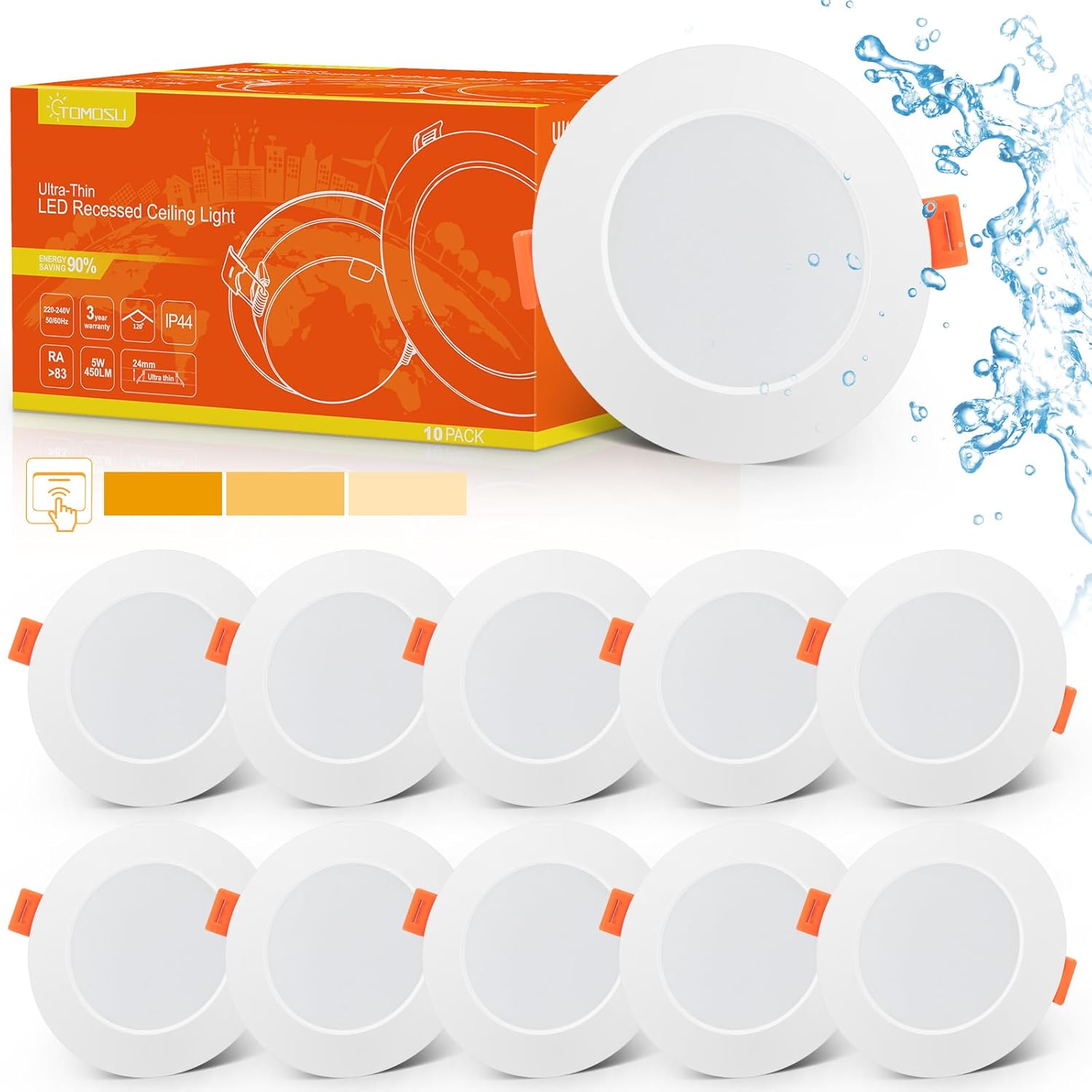 Tomosu LED Recessed Ceiling Lights Dimmable, Warm White 2700K-3000K, IP44 LED Do...