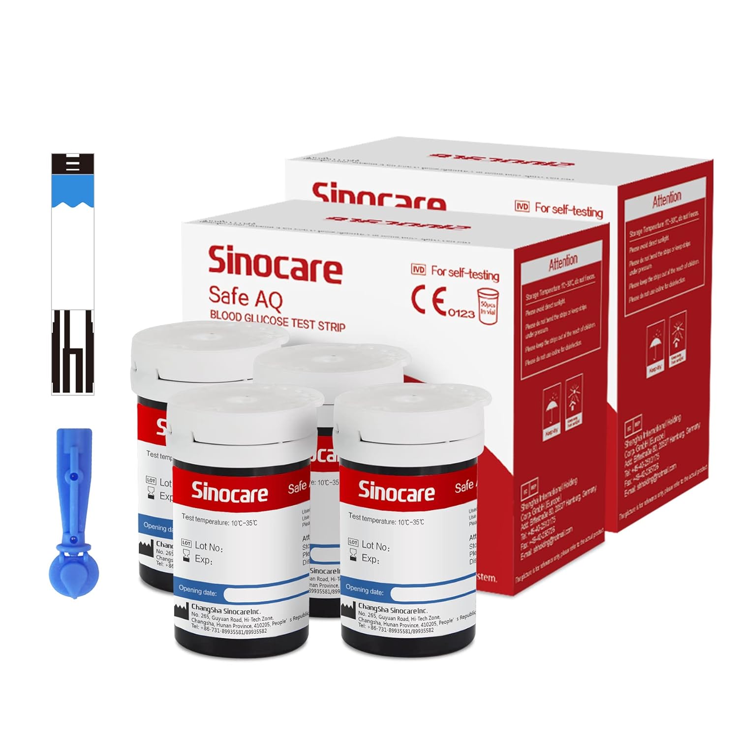 Sinocare 100pcs Blood Glucose Test Strips & 100pcs Lans., Blood Sugar Test Strip...