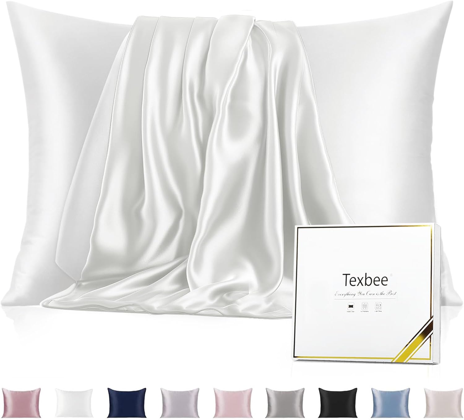 Texbee Silk Pillowcase, 22 Momme Mulberry Silk Pillowcases for Hair and Skin Hea...