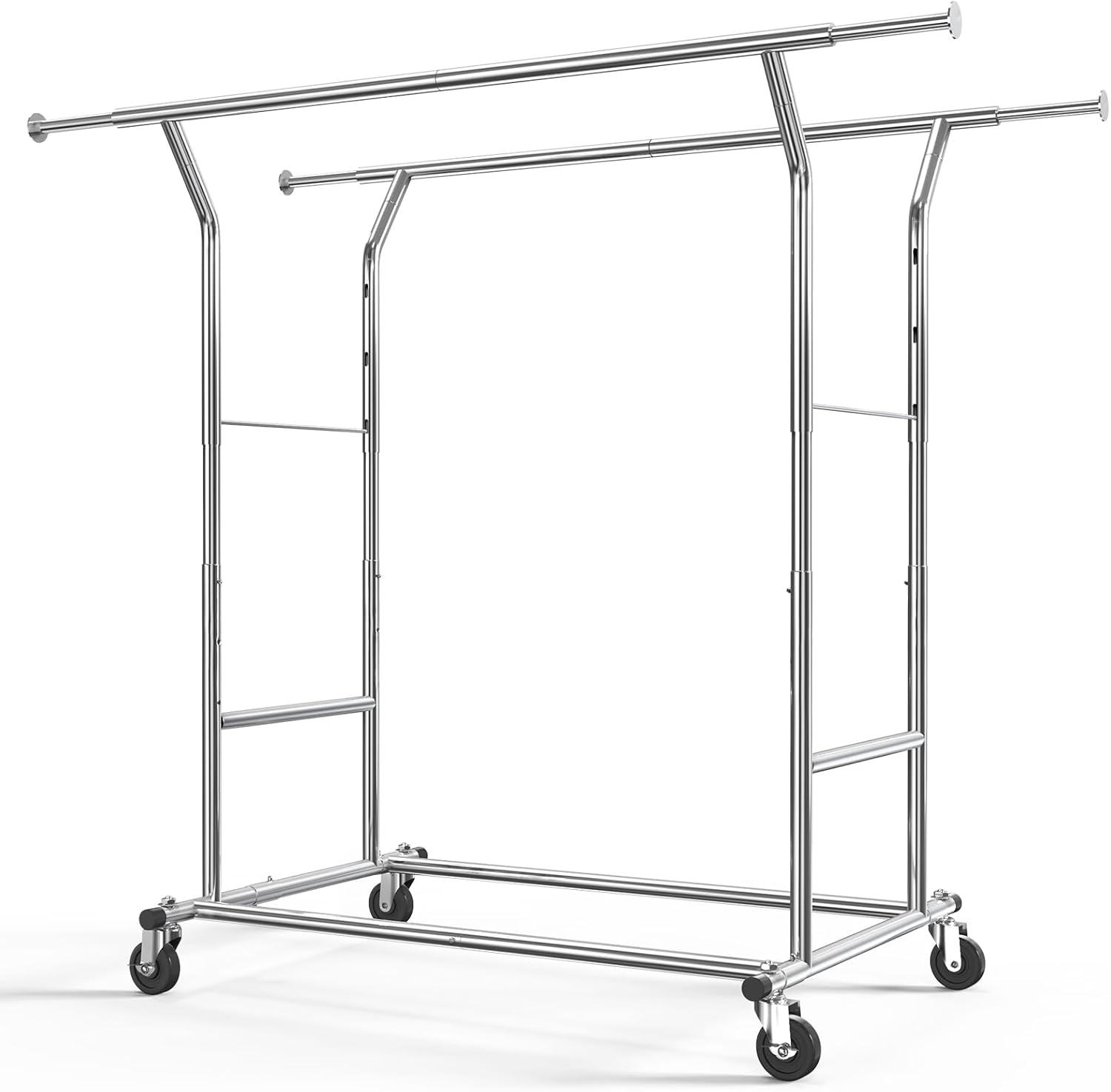 HOKEEPER Heavy Duty Double Clothes Rails,Adjustable Collapsible Rolling Clothes...