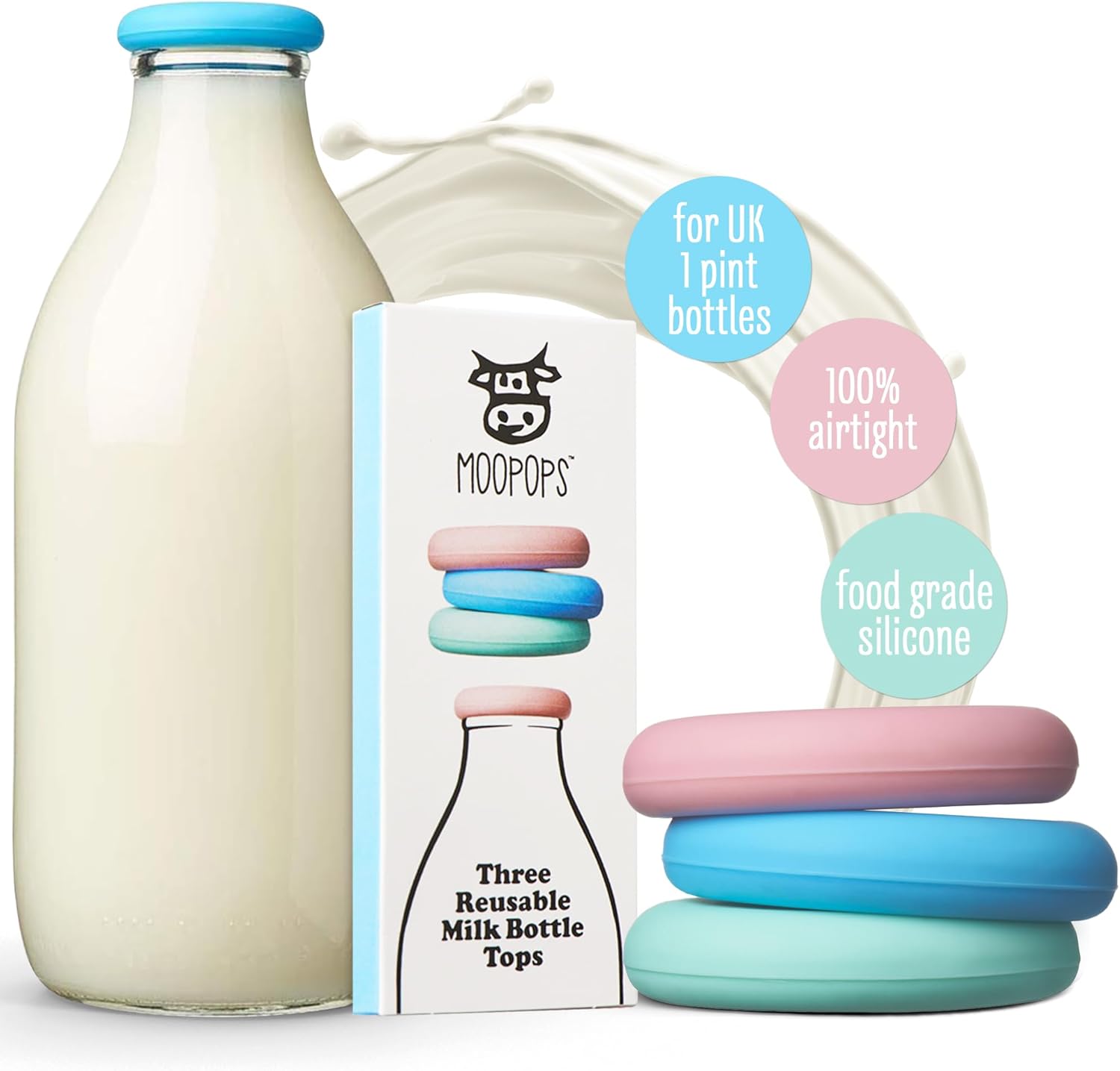 MOOPOPS Reusable Silicone Tops, Special Milk Bottle Covers for Standard UK Pint...