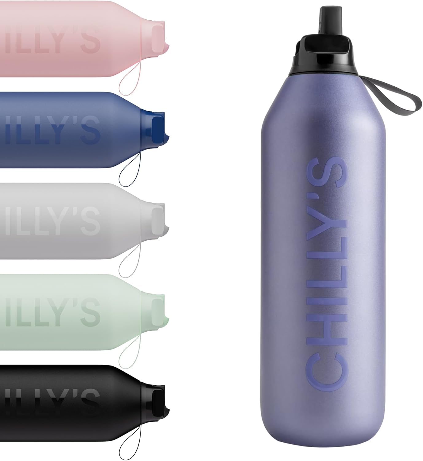 Chilly's Series 2 Flip Water Bottle with Sports Flip Lid, Telescopic Straw and N...
