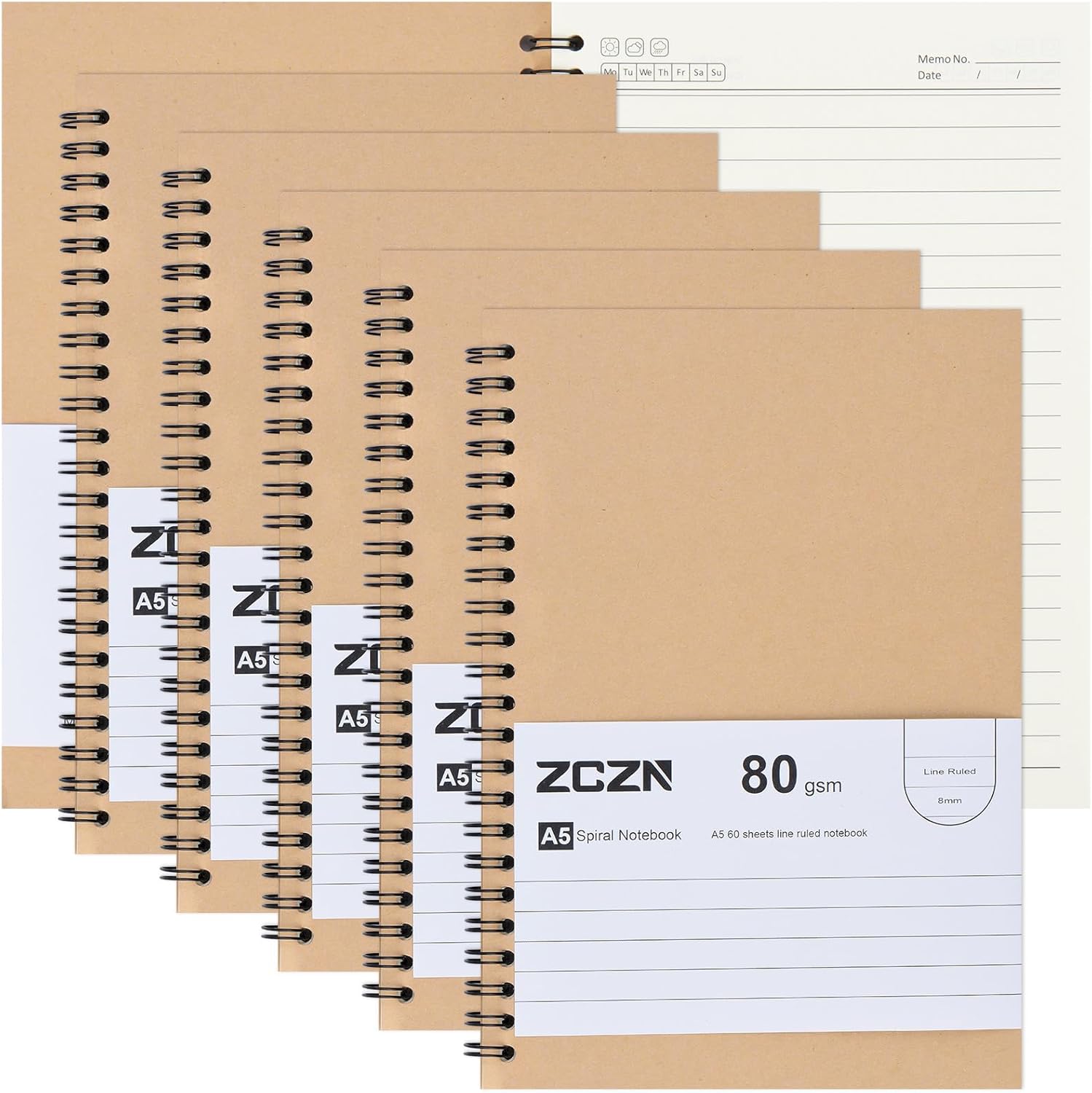 ZCZN A5 Lined Notebook, 6 Pack Spiral Notebook for School, Study, Office Use, 12...
