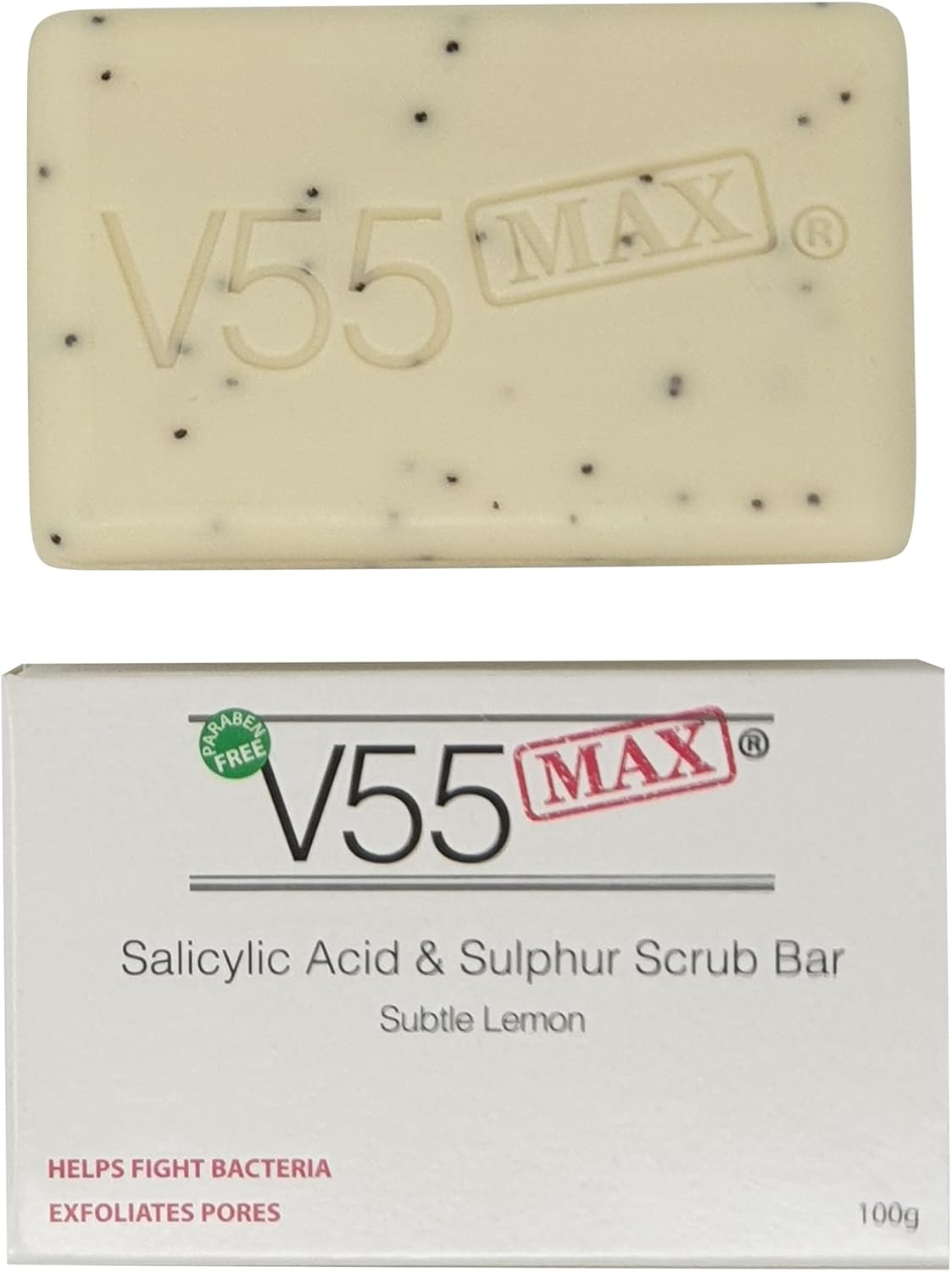 V55 MAX Salicylic Acid, Tea Tree Oil and Sulphur Soap Scrub for Spots Blackheads...