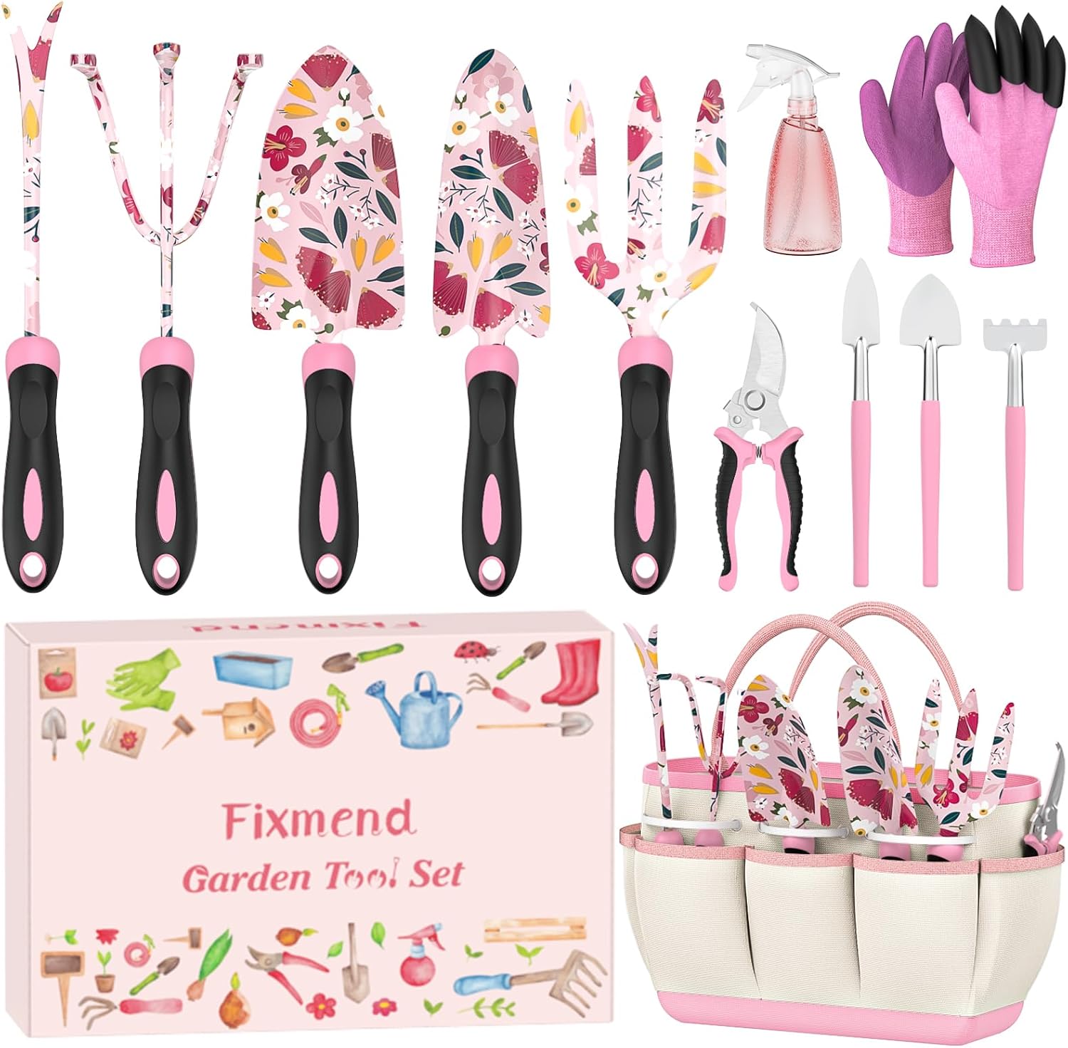 Fixmend Gardening Gifts for Women, 12 Pcs Garden Tools Set with Flower Print, Ga...