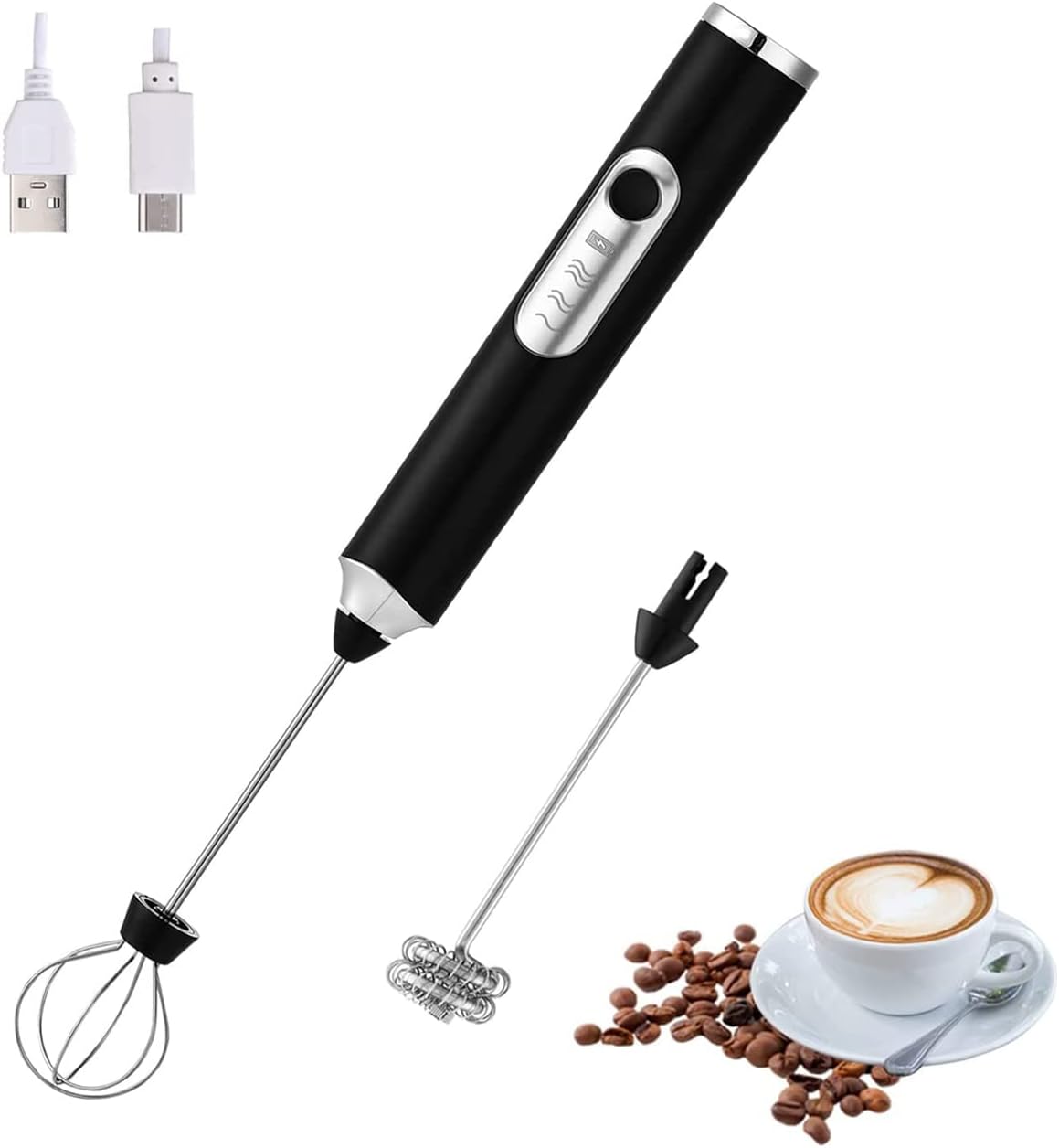 FIOUSY Handheld Electric Milk Frother with 2 Heads, Coffee Whisk Foam Mixer with...