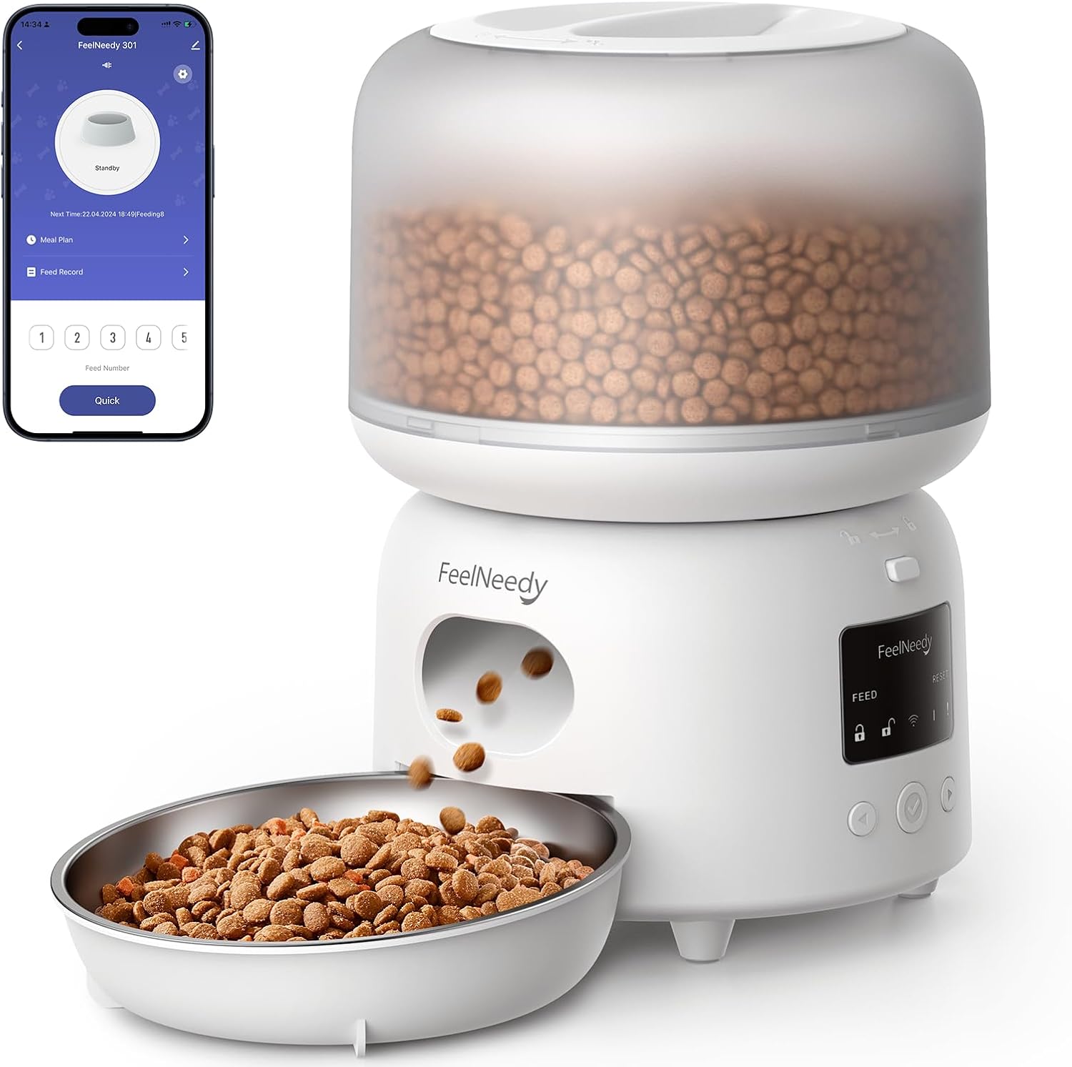 FEELNEEDY Automatic Cat Feeder with APP Control, 2.4GHz WiFi Automatic Pet Feede...